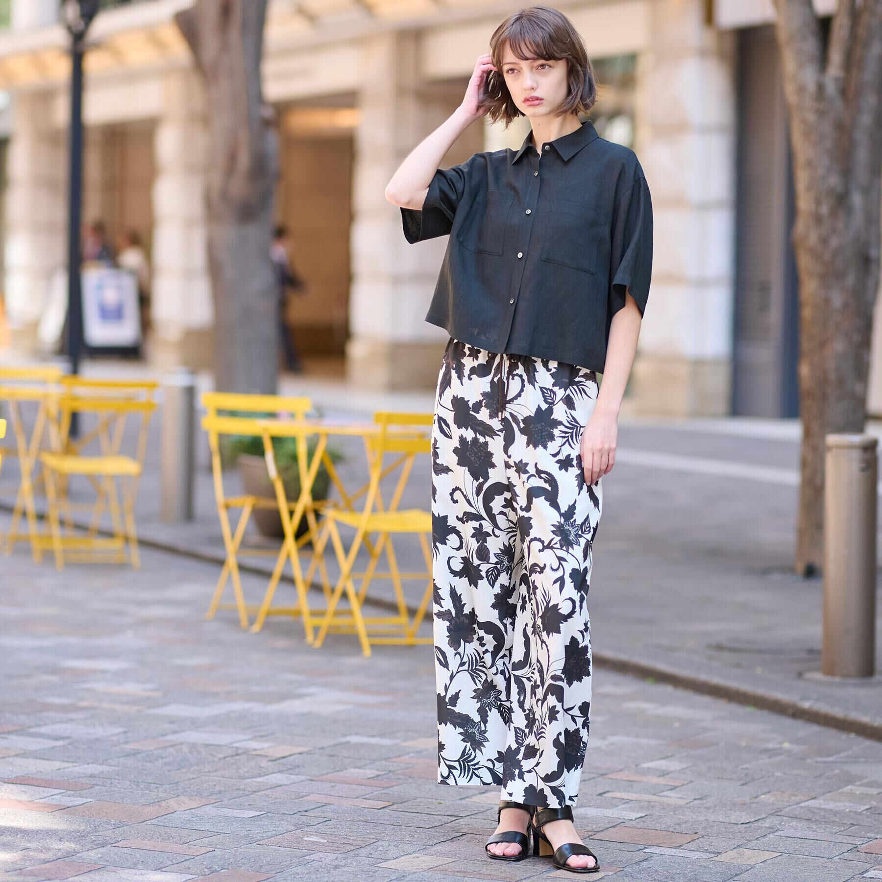 DRESSTERIOR「【トレンド/清涼感】ハーフスリーブクロップドシャツ」|シャツ・ブラウス|