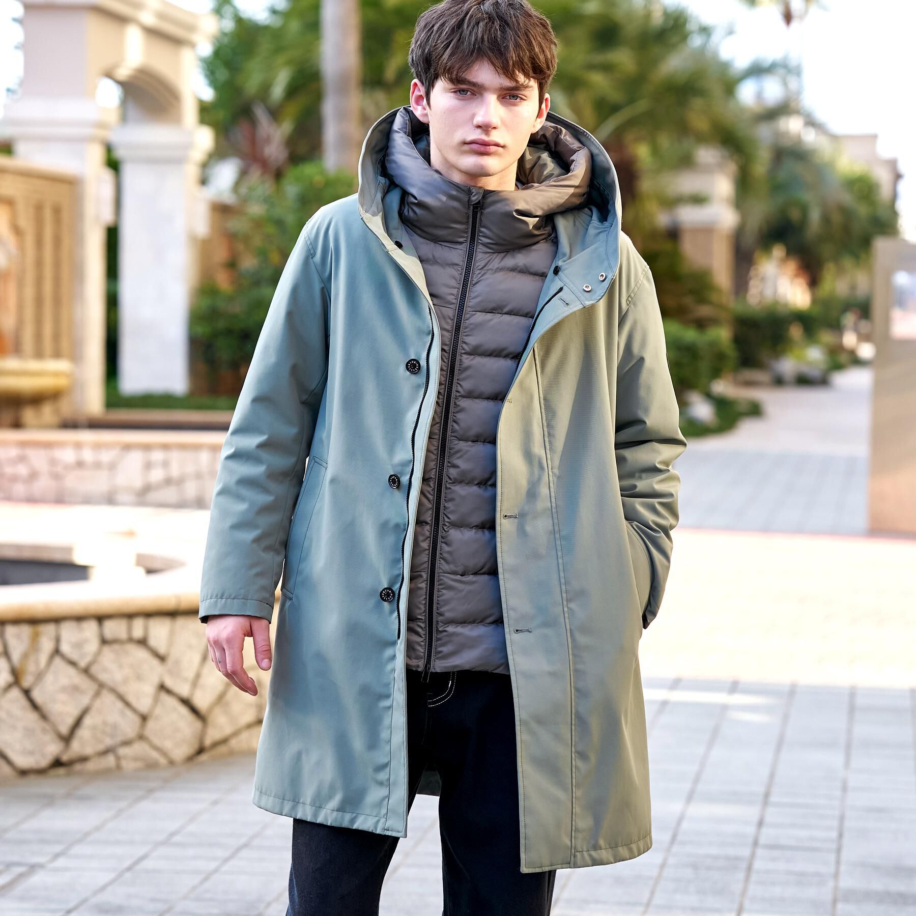 DRESSTERIOR「【3WAY/撥水素材/インナー付/Safari12月号/Begin12月号掲載】3WAYダウンコート」|ダウン|オリーブグリーン(0