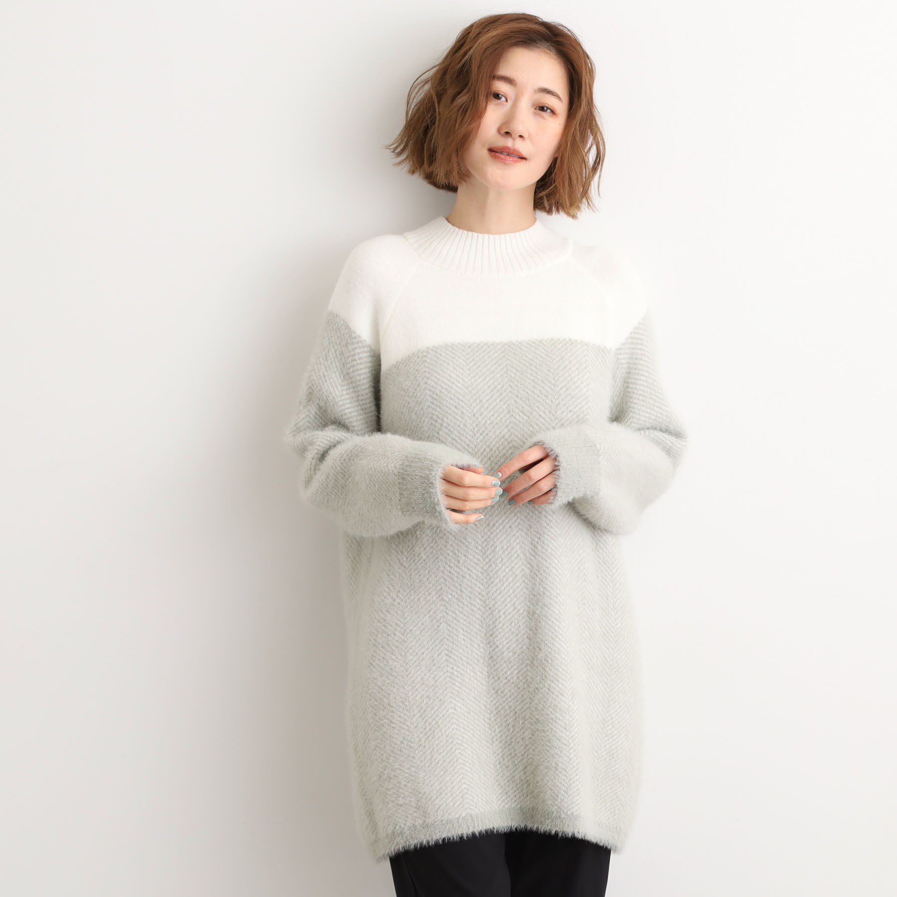 grove「ヘリンボーンジャカードチュニック」|ニット・セーター|ミントグリーン(02