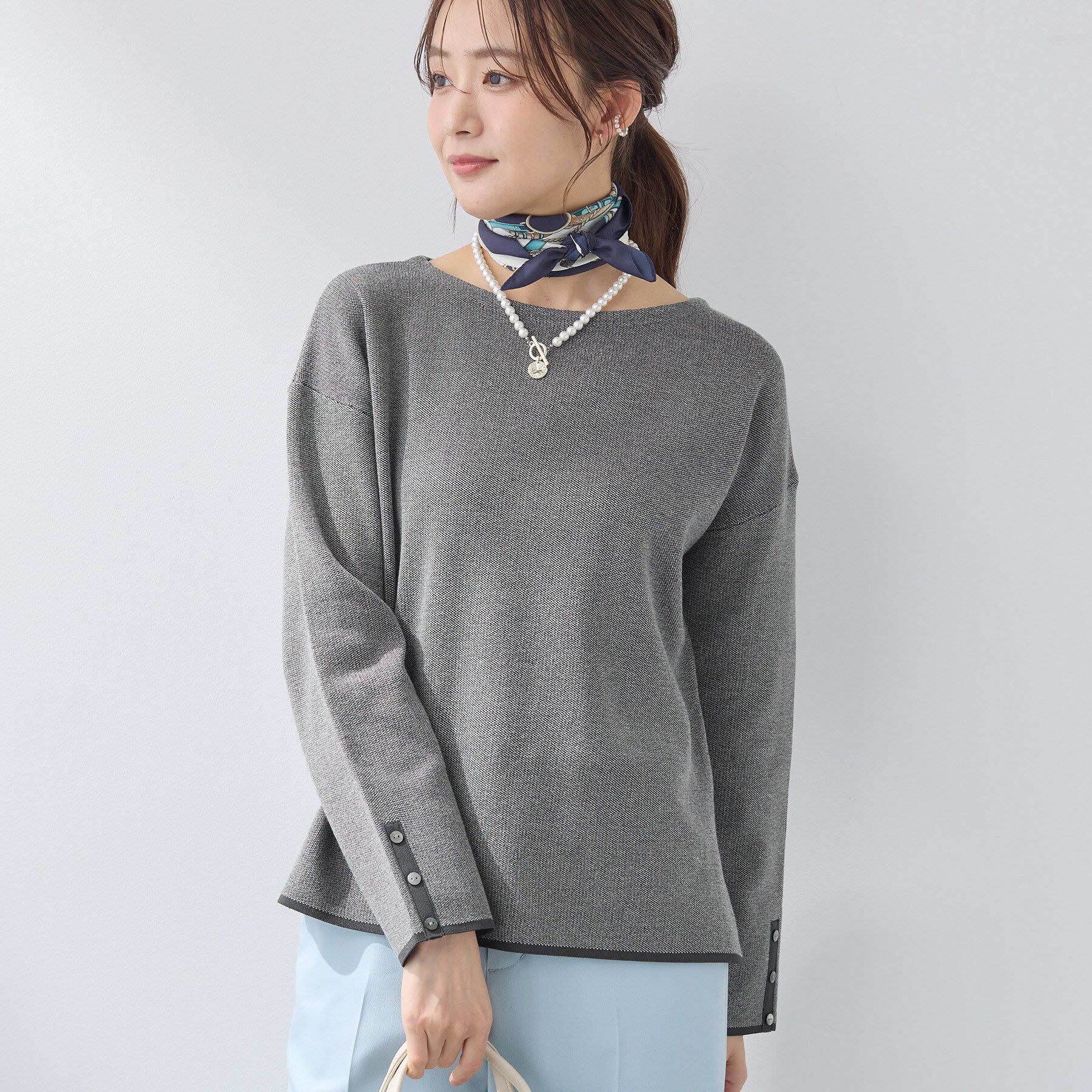 INDIVI「【洗える／SETUP可能】ジャカードボートネックニット」|ニット・セーター|