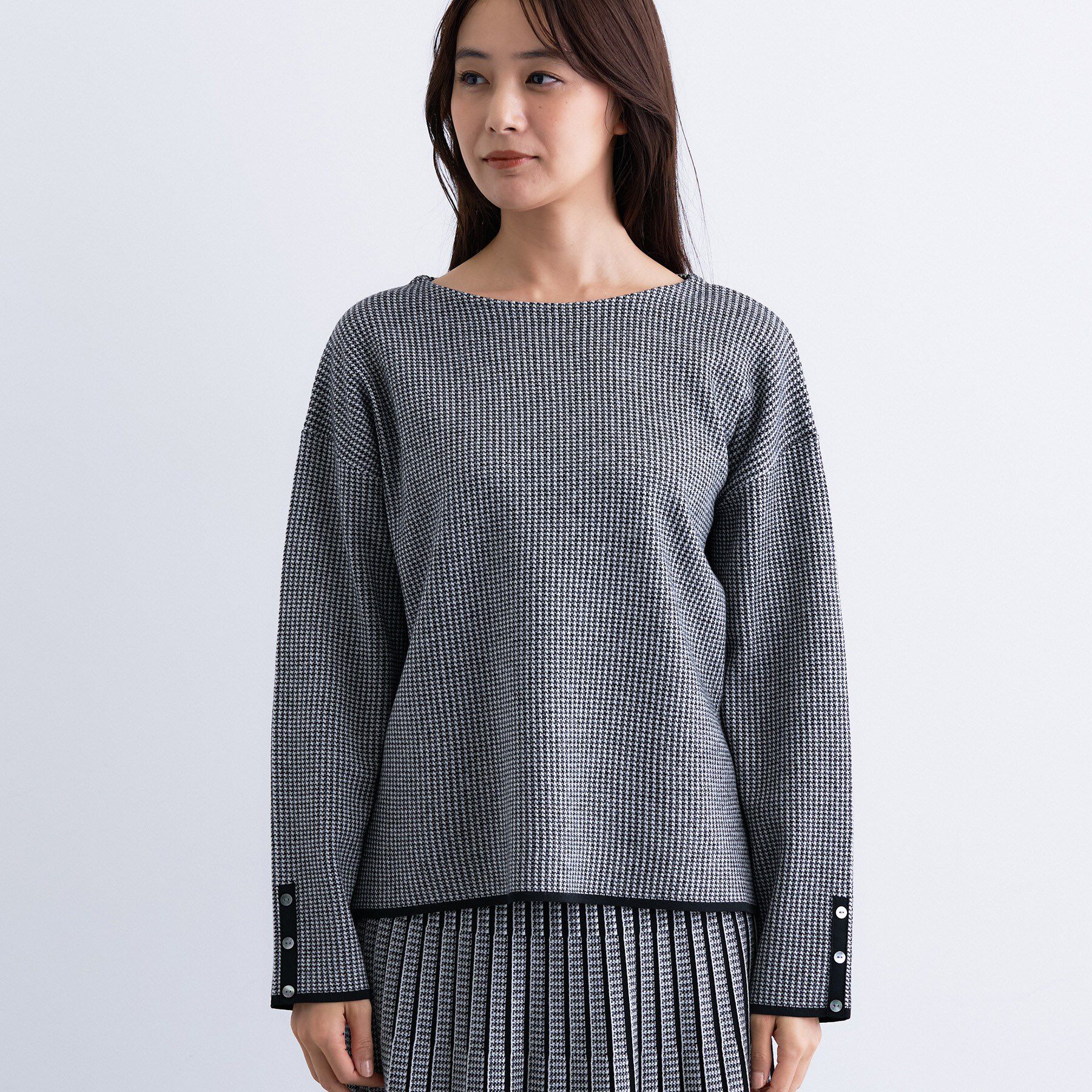 INDIVI「【洗える／SETUP可能】ジャカードボートネックニット」|ニット・セーター|