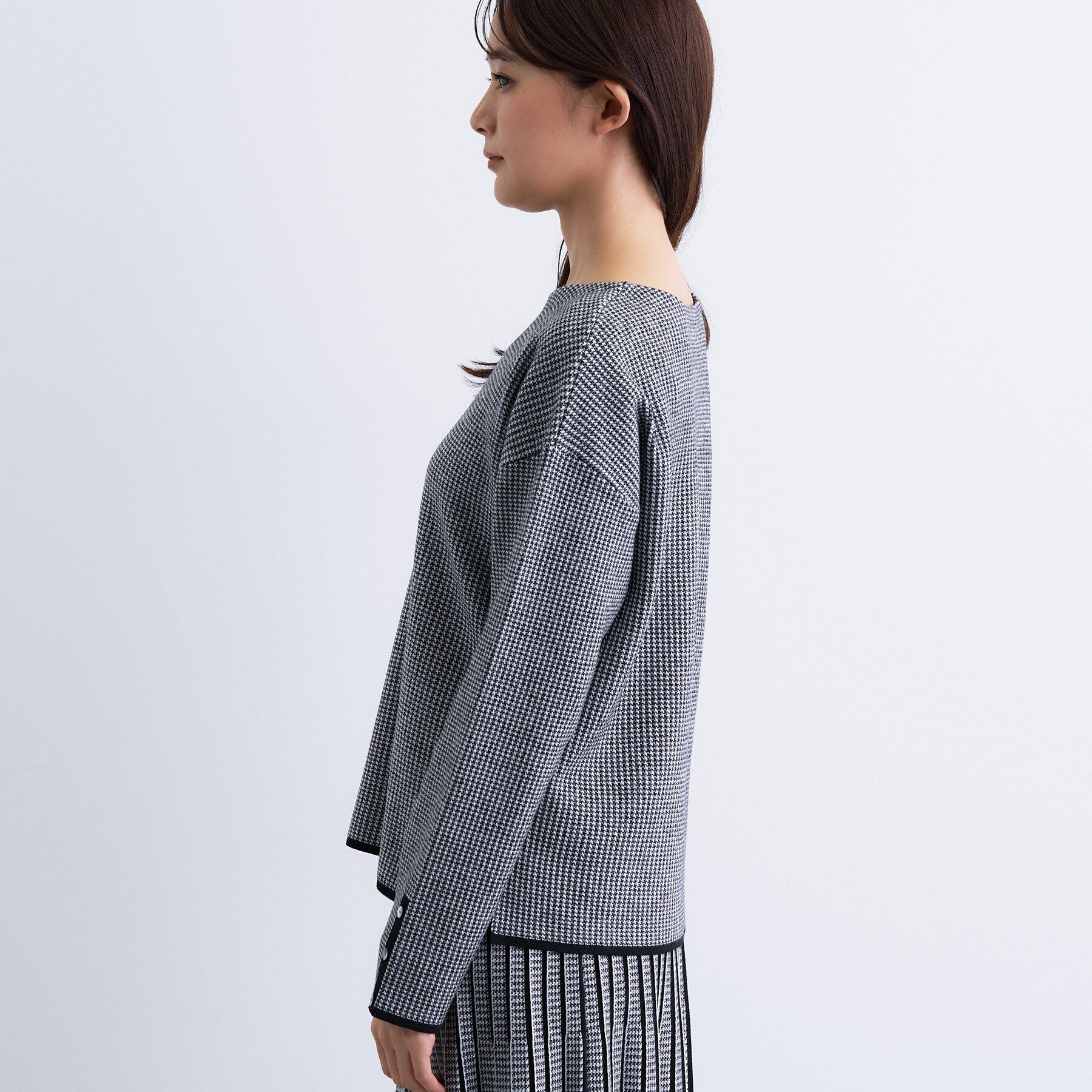 INDIVI「【洗える／SETUP可能】ジャカードボートネックニット」|ニット・セーター|