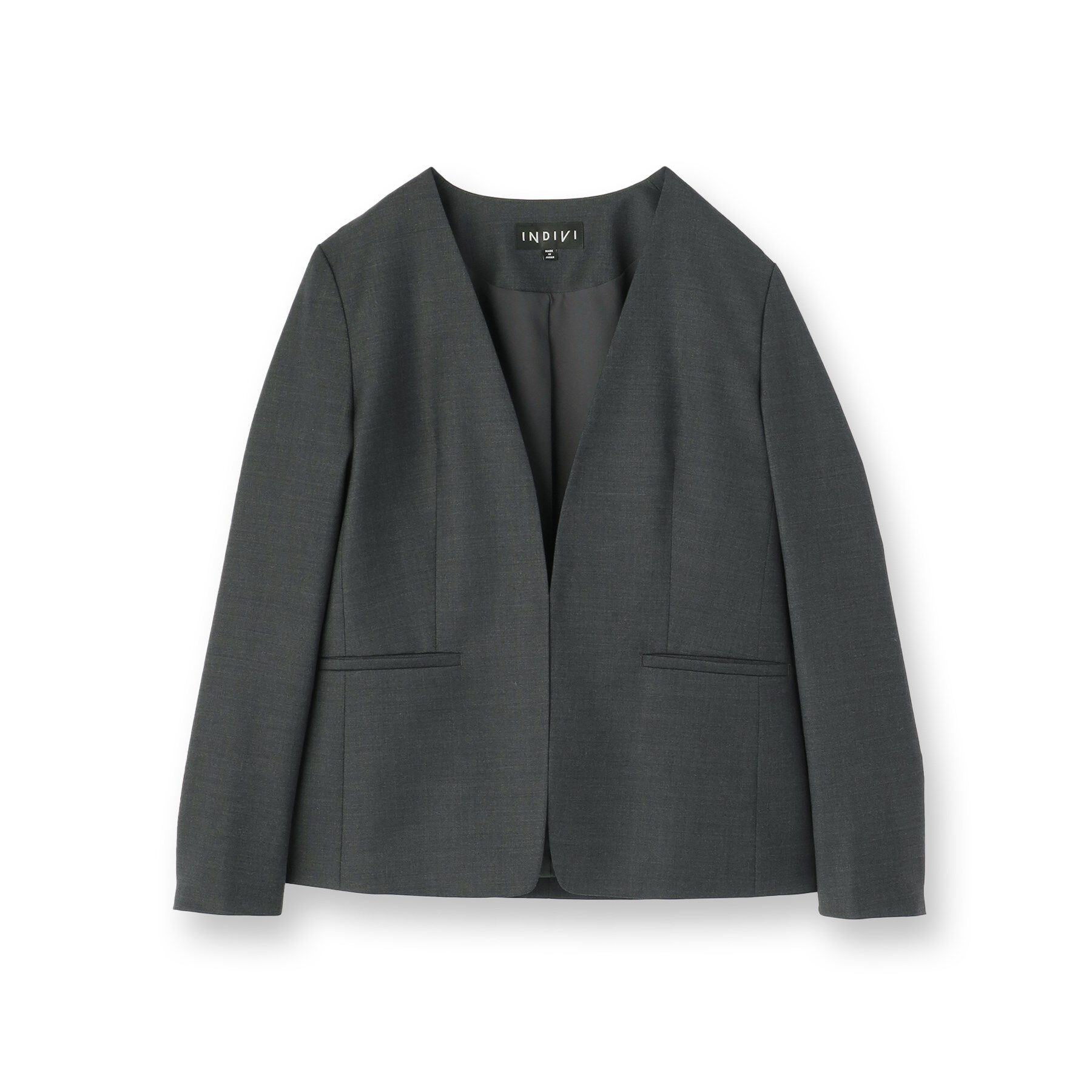 INDIVI「【日本製／スーツ／通勤】シルクウールストレッチ ノーカラージャケット」|スーツ|