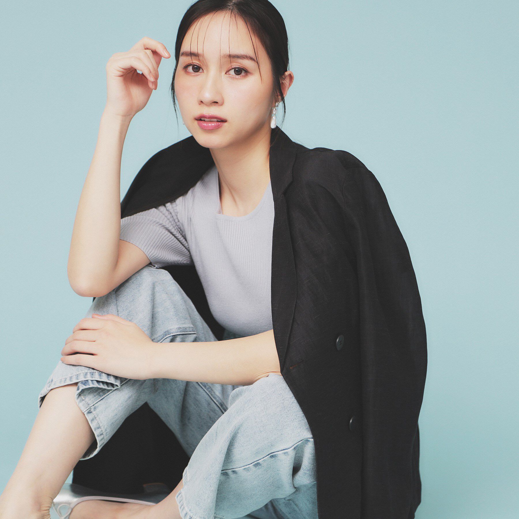 index「麻調シアーダブルブレストテーラードジャケット【洗濯機洗い可】」|テーラードジャケット|ブラック(019)