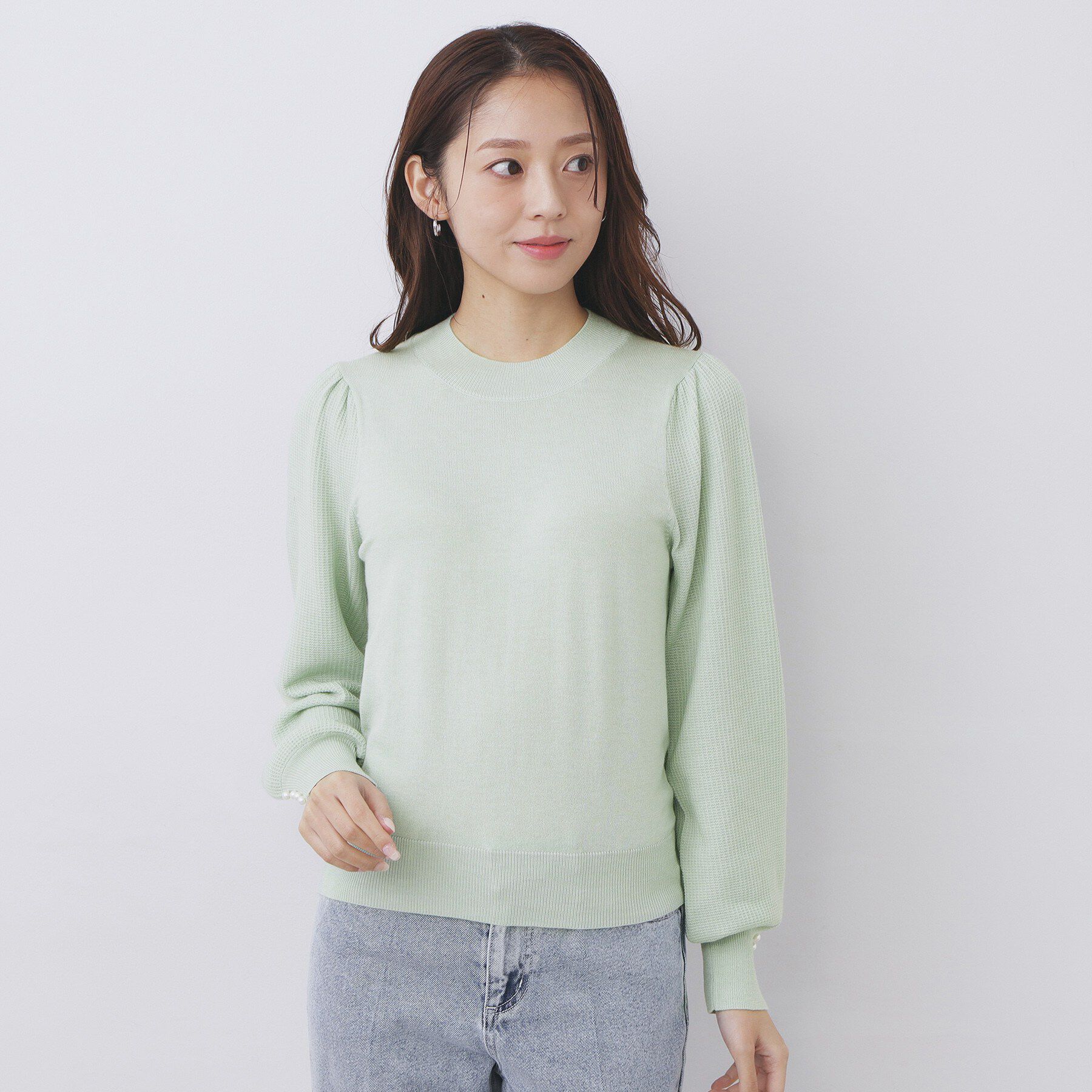 index「柄編みスリーブハイネックニット【洗濯機OK】」|ニット・セーター|