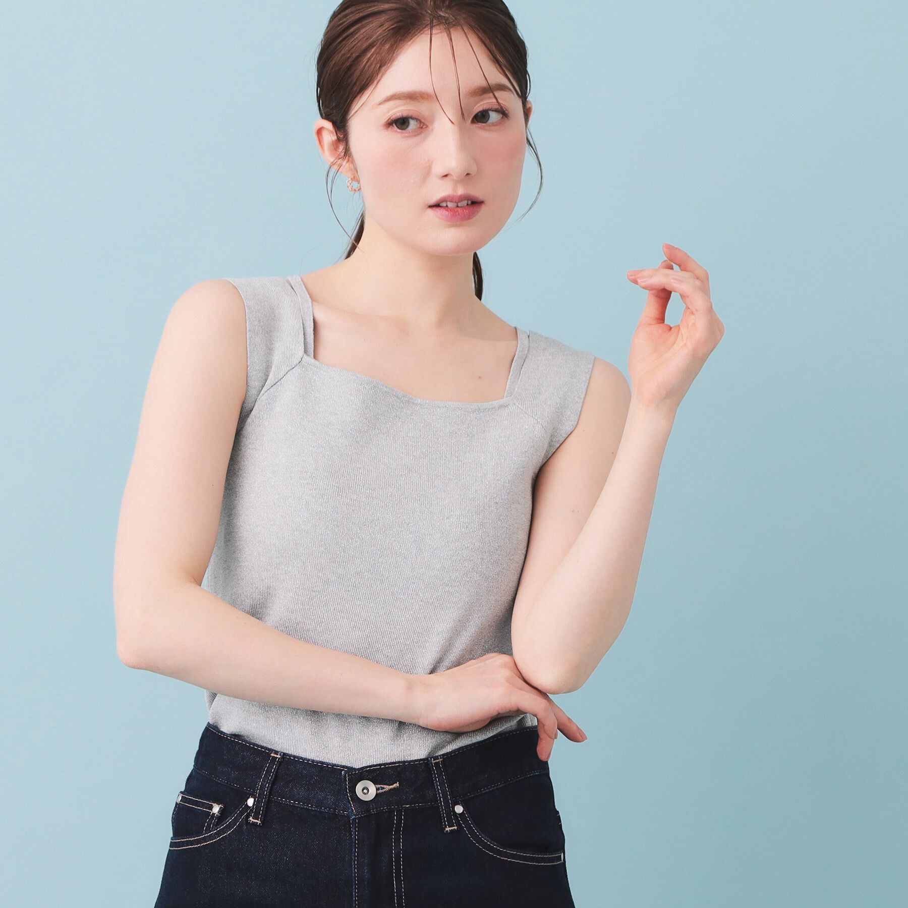 index「2Wayスクエアネックニットタンク【洗濯機OK/坑ピル】」|キャミソール|シルバー(006)