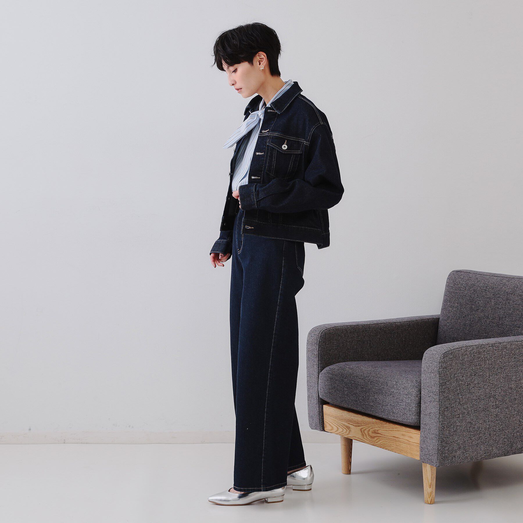OPAQUE.CLIP「ストレッチデニムジャケット【洗濯機洗い可】」|デニムジャケット|