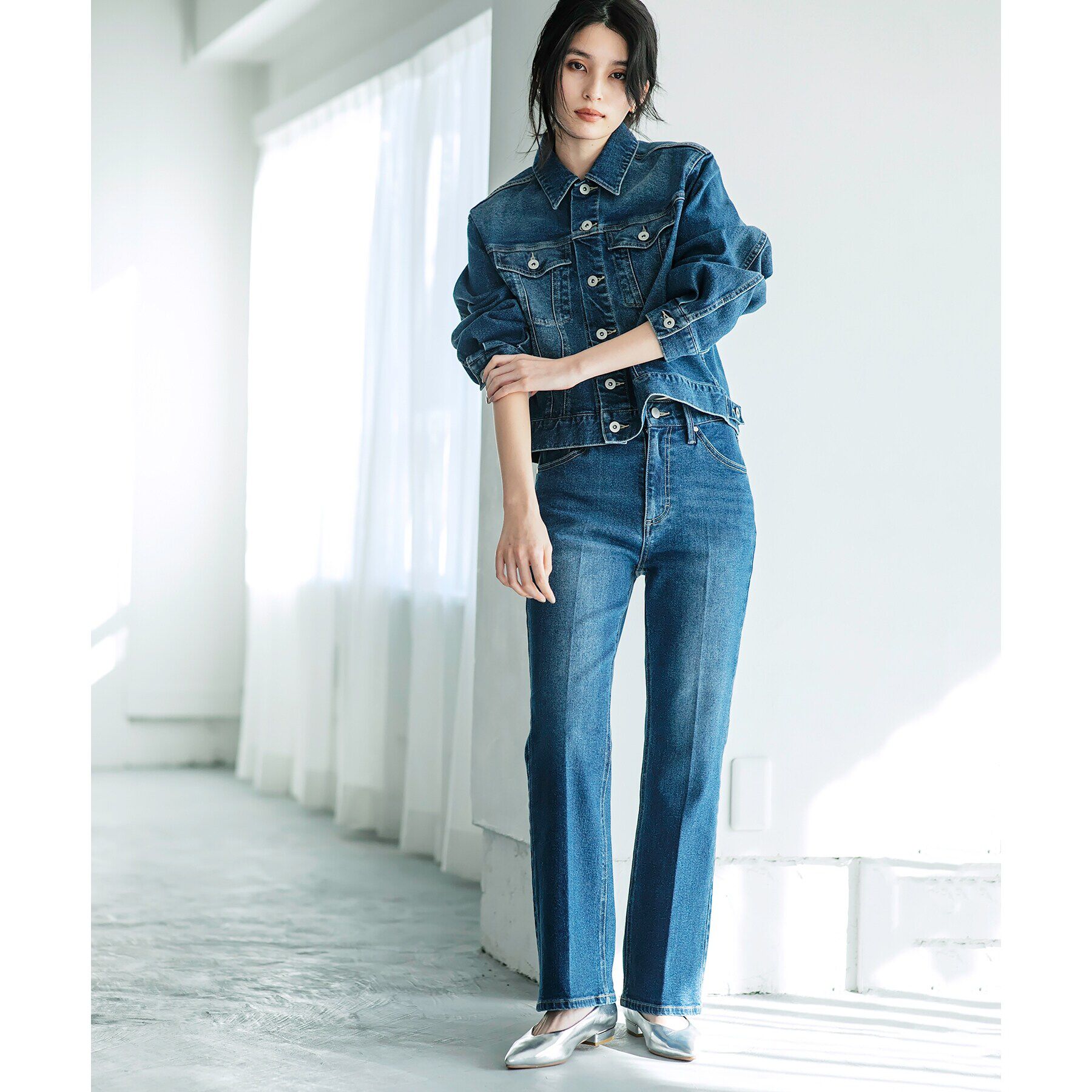 OPAQUE.CLIP「ストレッチデニムジャケット【洗濯機洗い可】」|デニムジャケット|