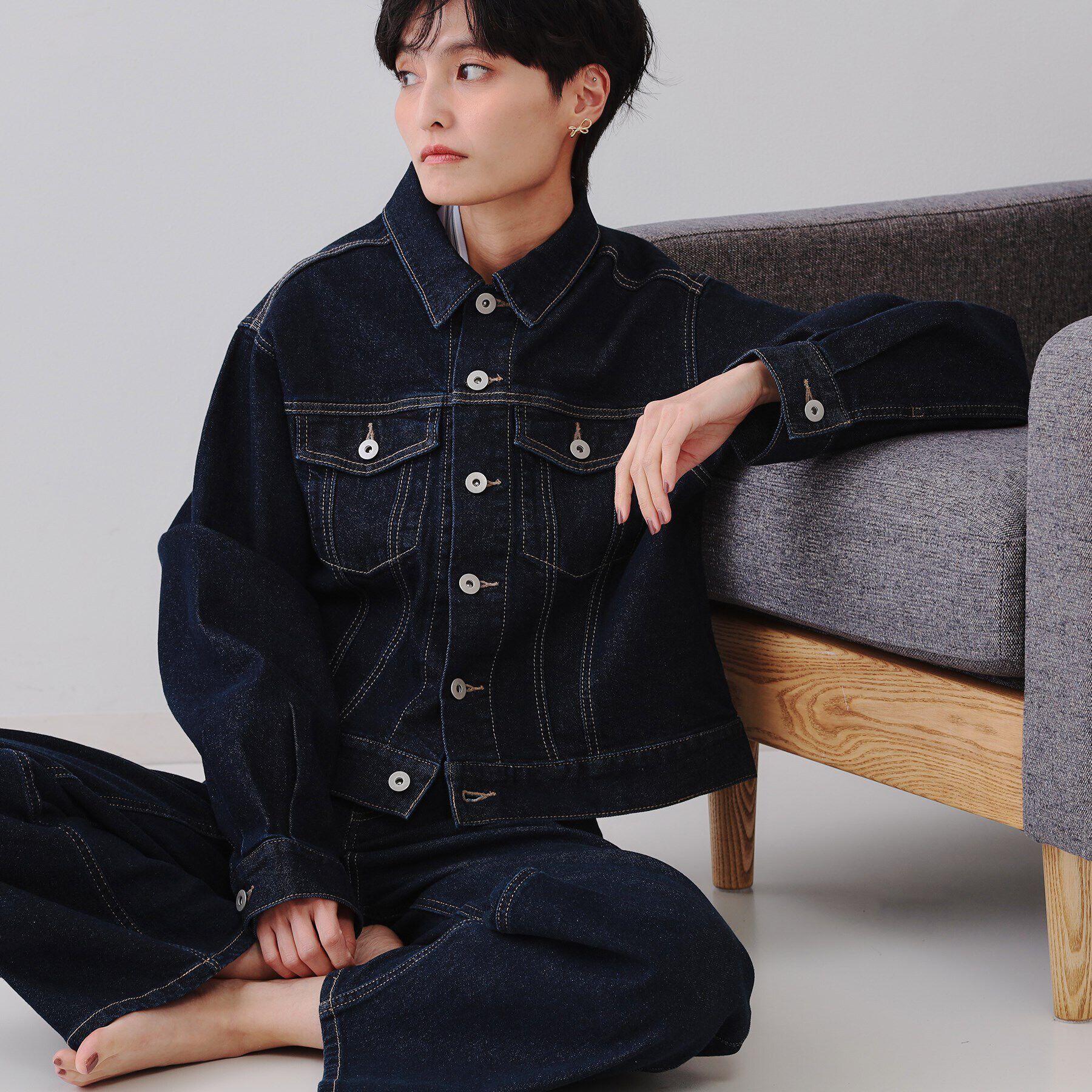 OPAQUE.CLIP「ストレッチデニムジャケット【洗濯機洗い可】」|デニムジャケット|ネイビー(094)