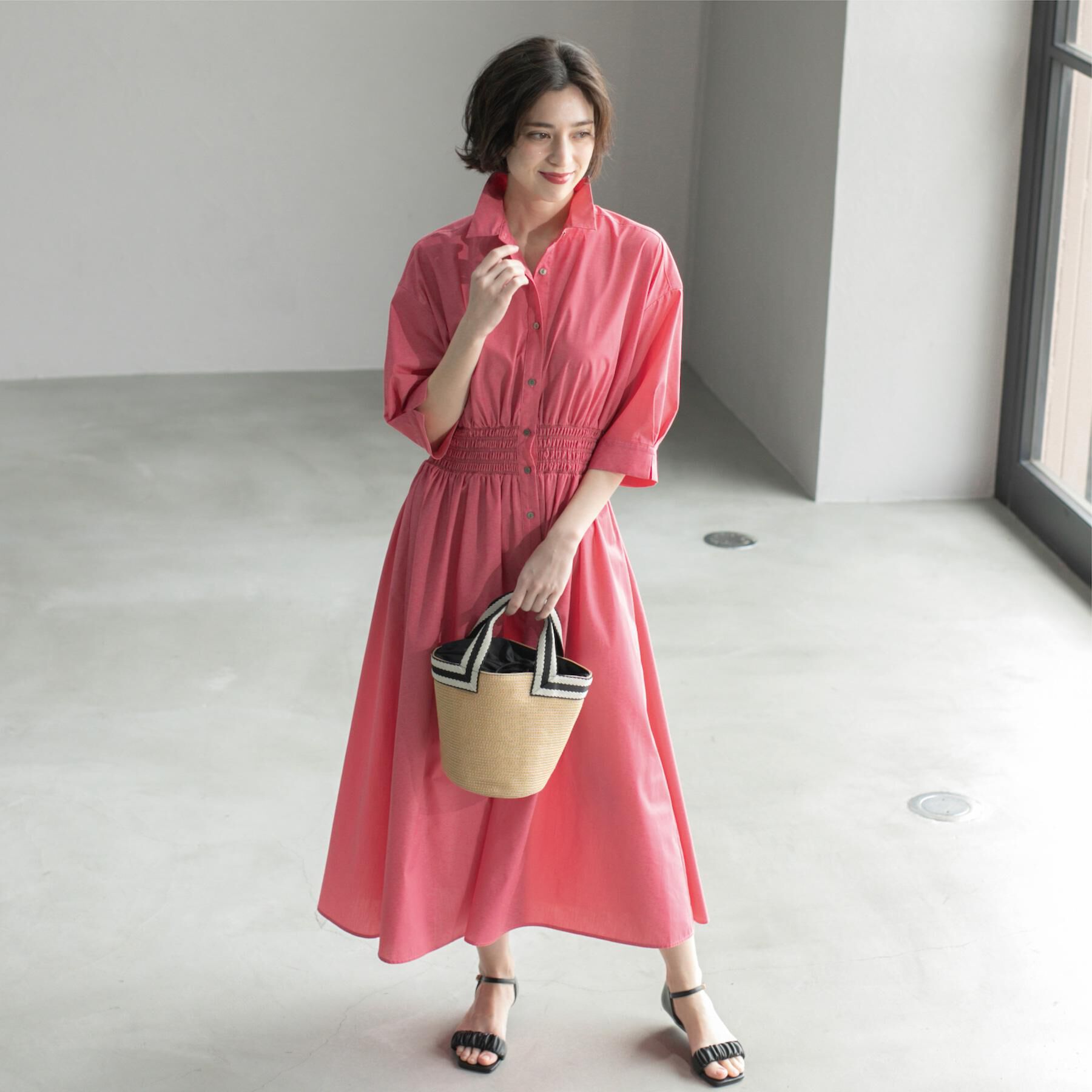 OPAQUE.CLIP「《5色展開》フィット＆フレアシャツワンピース【洗濯機洗い可】」|ワンピース|