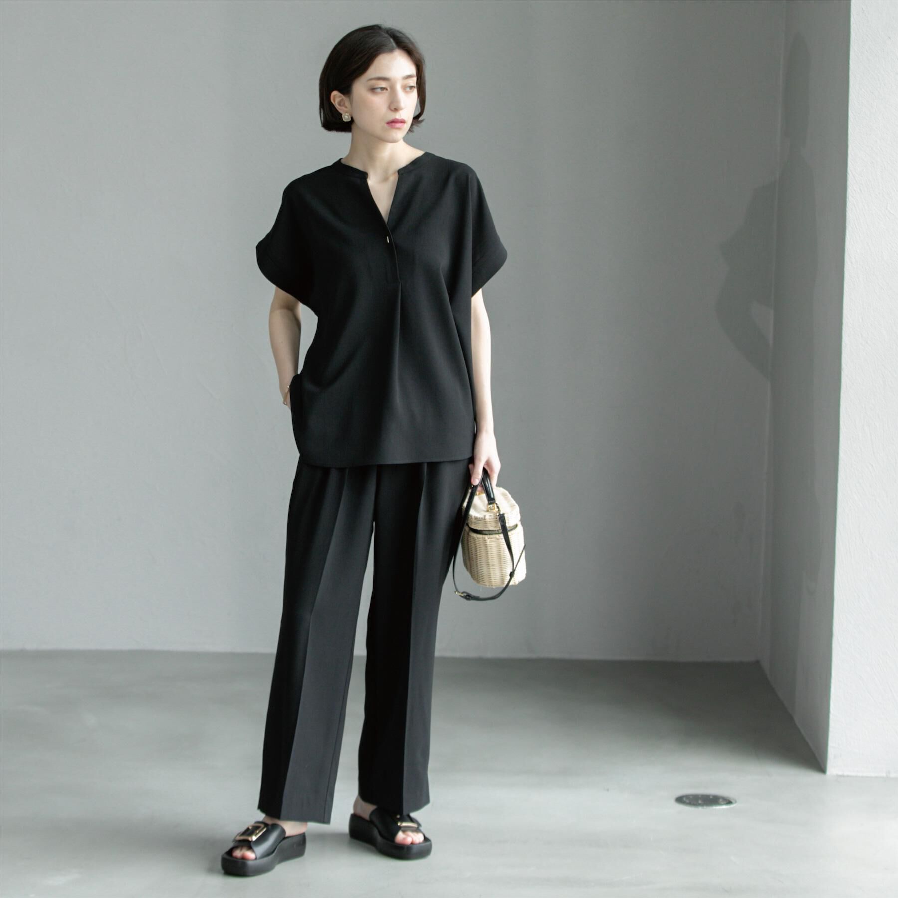 OPAQUE.CLIP「《7色展開/SS-LLサイズ》ストレッチスキッパーブラウス/セットアップ対応【洗濯機洗い可/防シワ】」|シャツ・ブラウス|