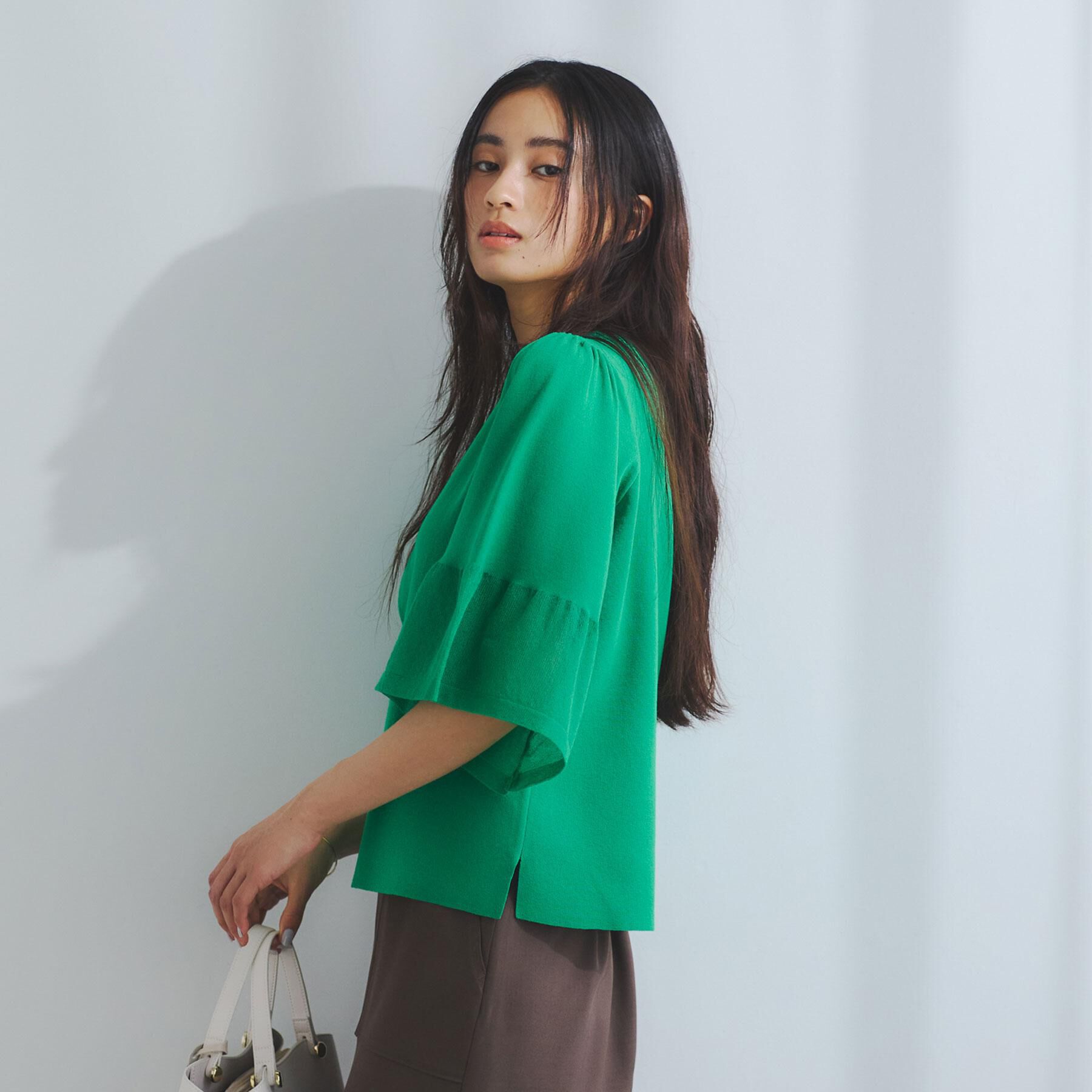 OPAQUE.CLIP「《5色展開》シアーフレアスリーブニット【洗濯機洗い可】」|ニット・セーター|