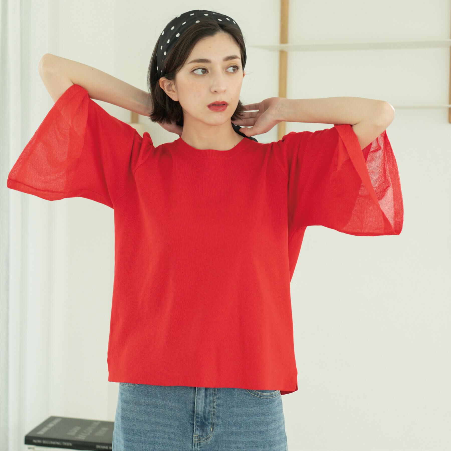 OPAQUE.CLIP「《5色展開》シアーフレアスリーブニット【洗濯機洗い可】」|ニット・セーター|