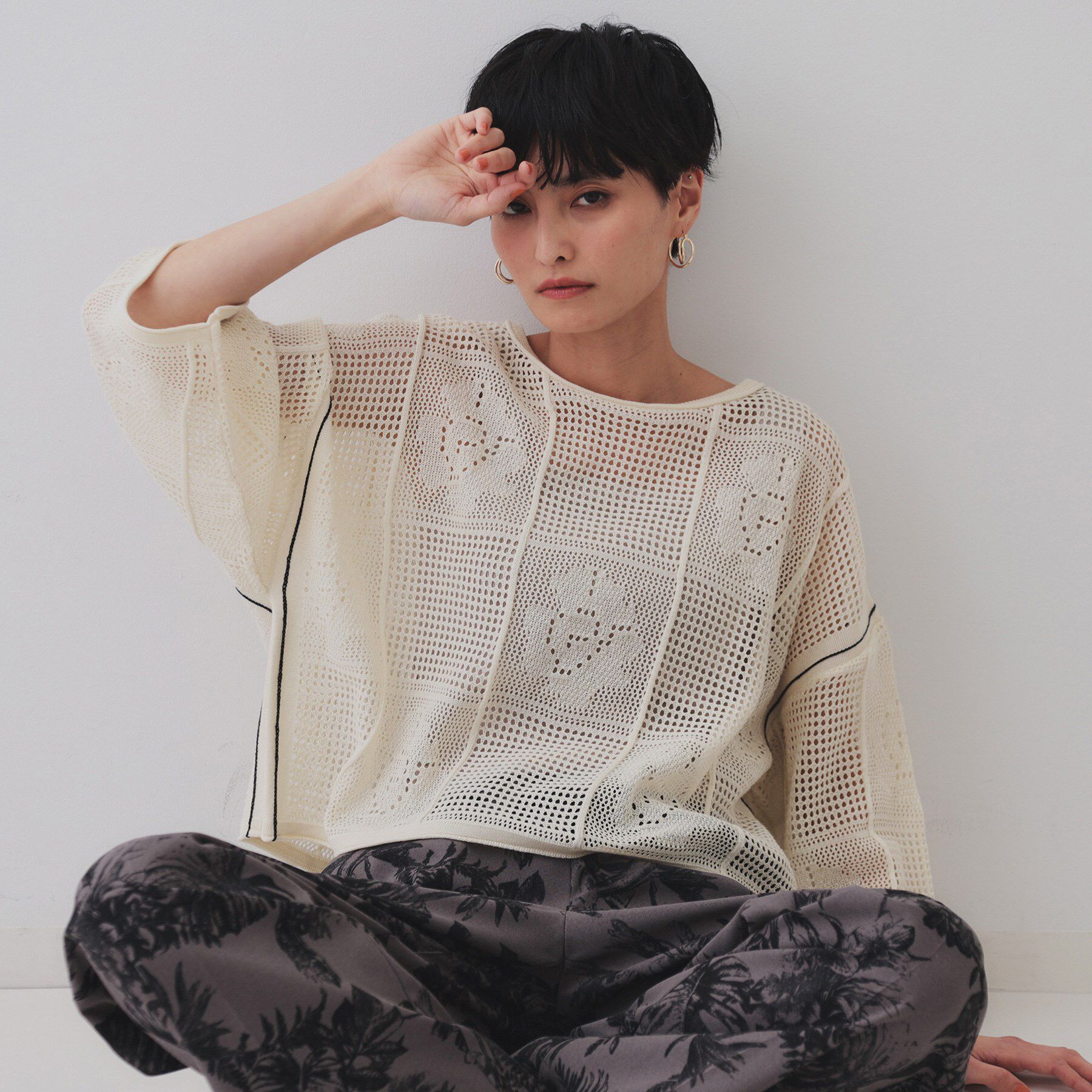 OPAQUE.CLIP「麻混モチーフ柄スカシニット【洗濯機洗い可】」|ニット・セーター|