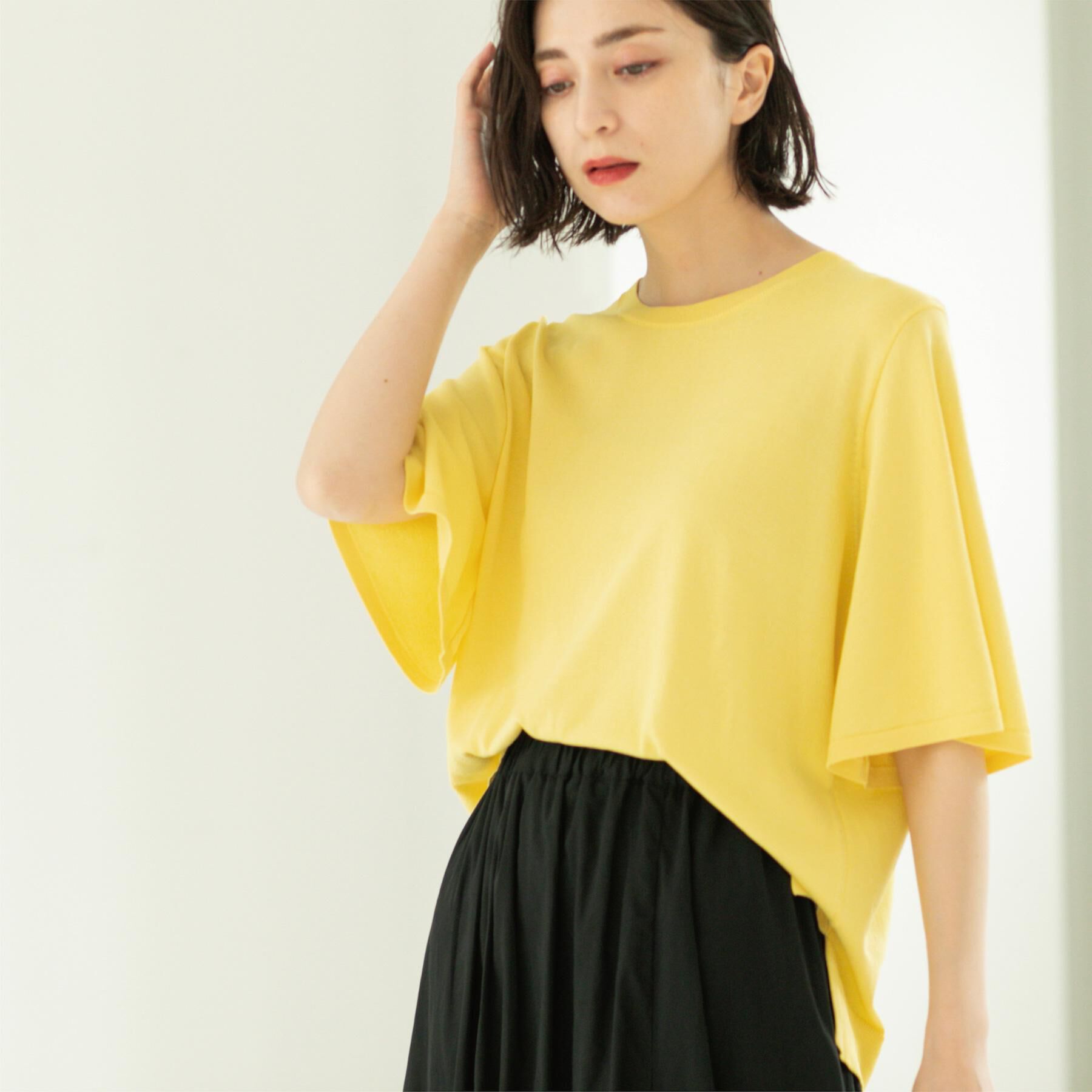 OPAQUE.CLIP「《6色展開/S-LLサイズ》フレアスリーブニット【UV/接触冷感/抗ピル/洗濯機洗い可】」|ニット・セーター|