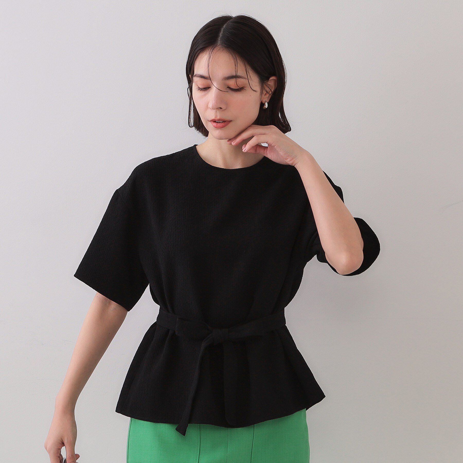 OPAQUE.CLIP「ストレッチジャカード2WAYリボントップス/セットアップ対応可【洗濯機洗い可】」|シャツ・ブラウス|