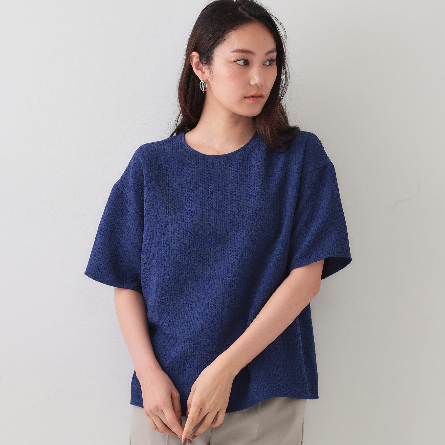 OPAQUE.CLIP「ストレッチジャカード2WAYリボントップス/セットアップ対応可【洗濯機洗い可】」|シャツ・ブラウス|ブルー(093)