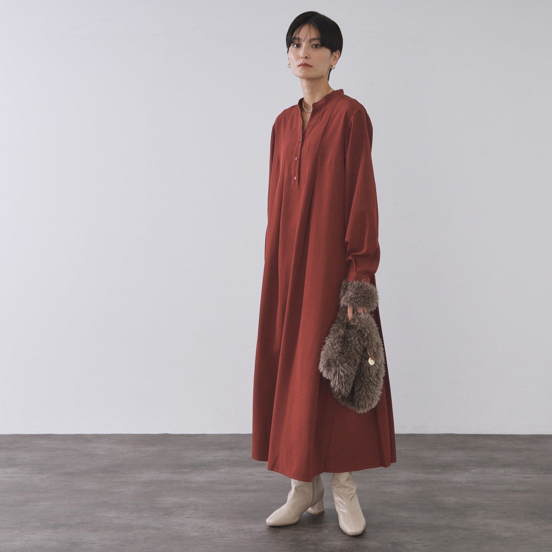 OPAQUE.CLIP「バックプリーツワンピース【洗濯機OK】」|ワンピース|ボルドー(064)