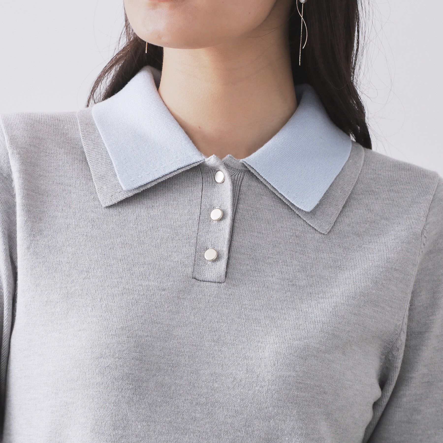 OPAQUE.CLIP「ダブルポロ衿ニットドッキングワンピース【洗濯機OK】」|ワンピース|