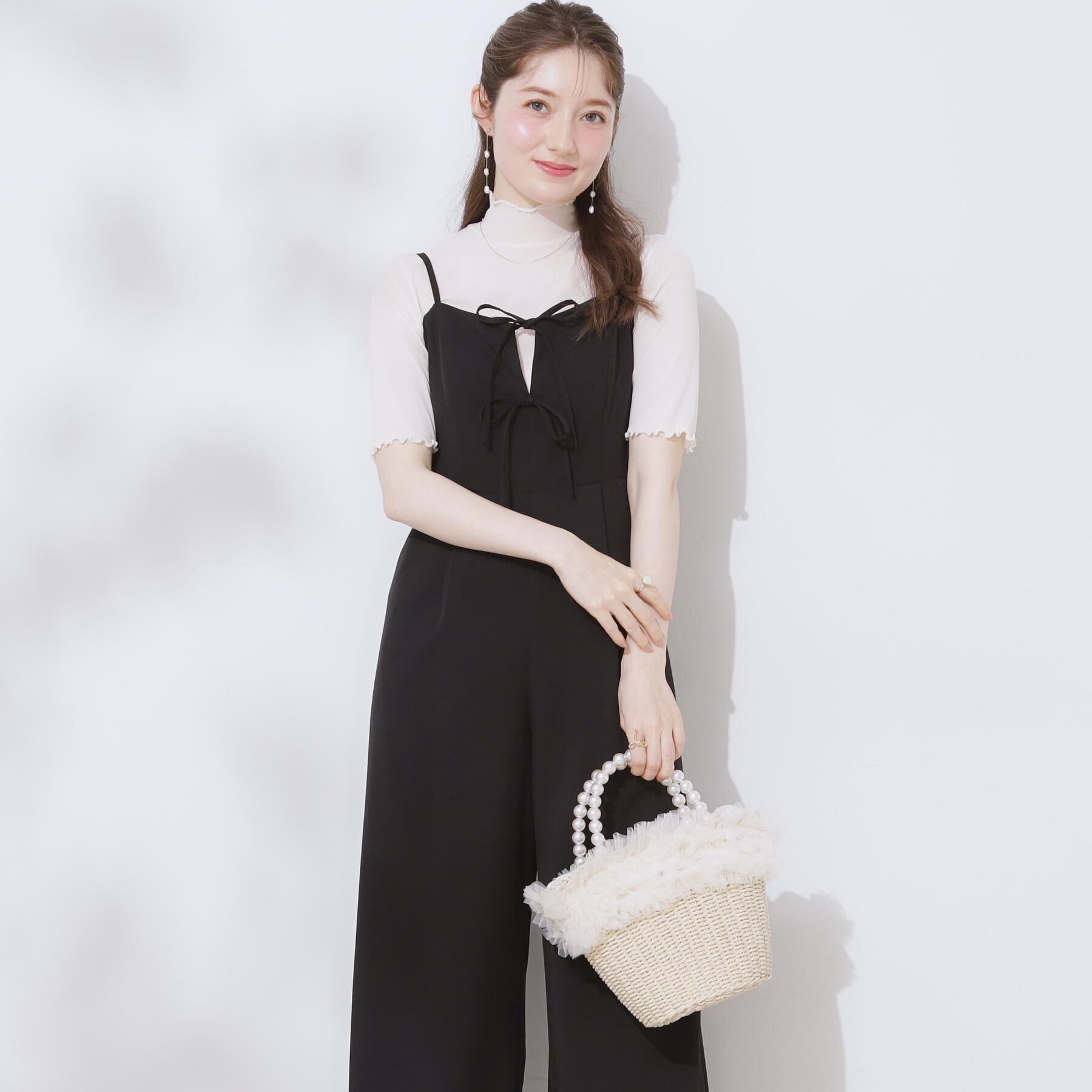 Couture broach「【大人可愛い・肩紐調節可能】リボンキャミサロペット」|オールインワン|