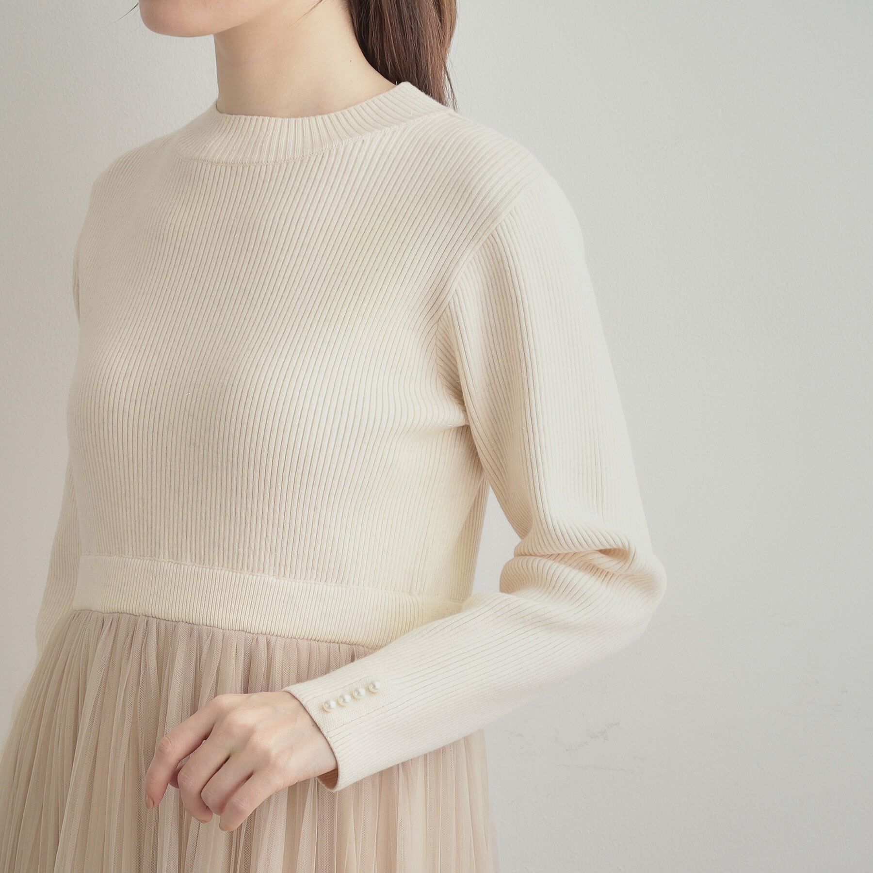 Couture broach「【S-LL/キラキラリブニット】チュールドッキング ワンピース」|ワンピース|