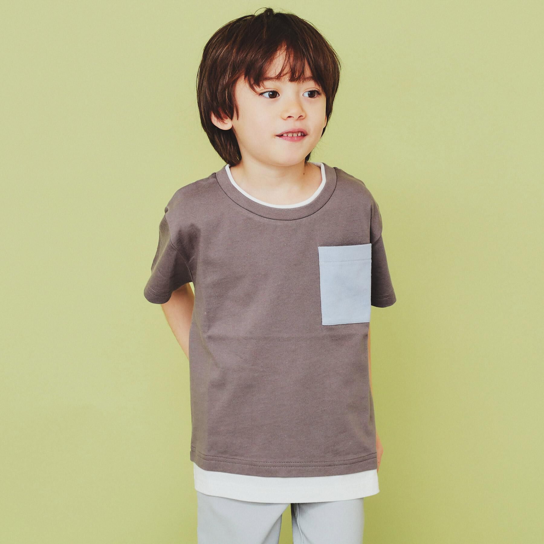 THE SHOP TK「【110-160】レイヤー風ポケットTシャツ/洗濯機OK」|Tシャツ・カットソー|トープ(554)