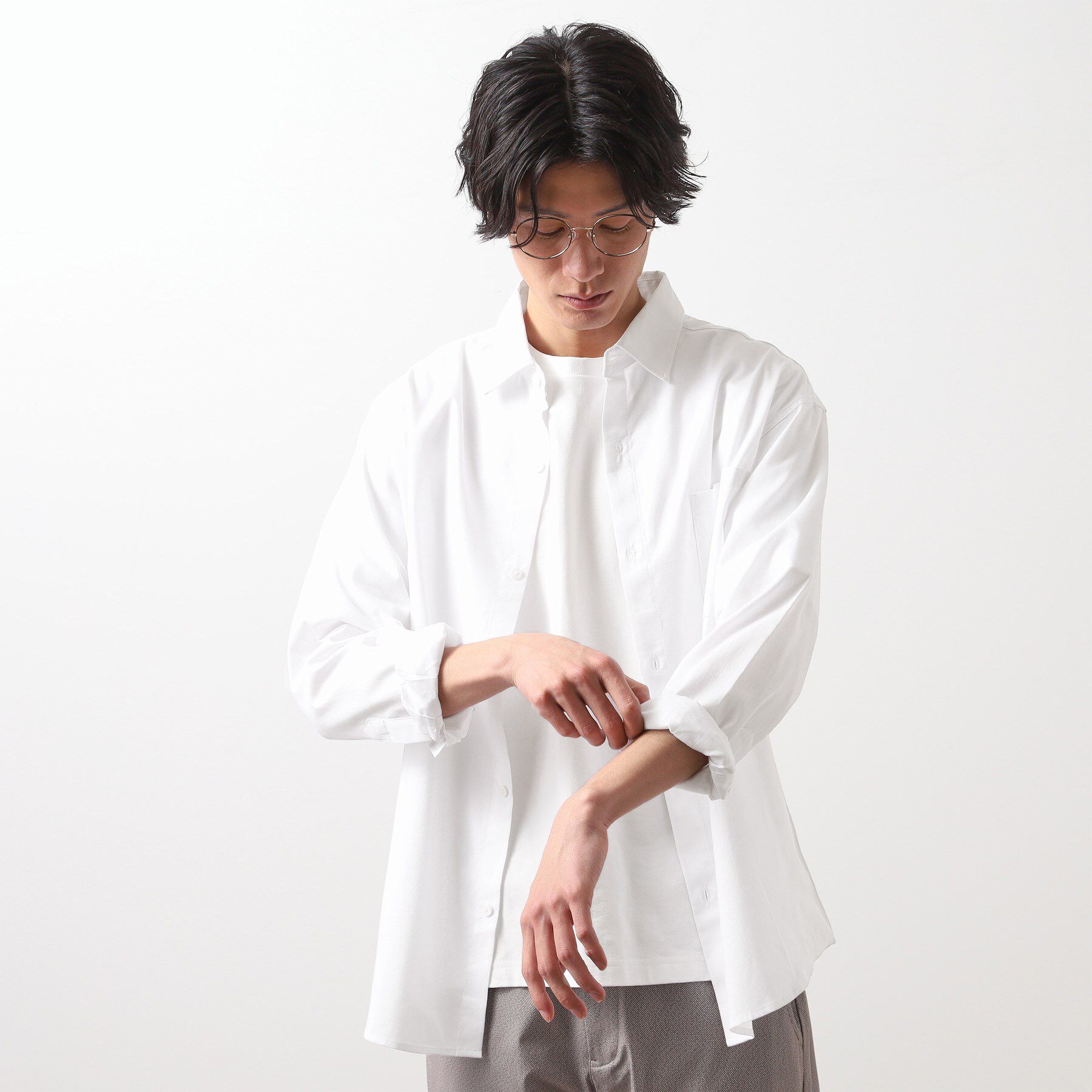 THE SHOP TK「綿麻ポリCOOLMAX（R）長袖シャツ」|シャツ・ブラウス|オフホワイト(003