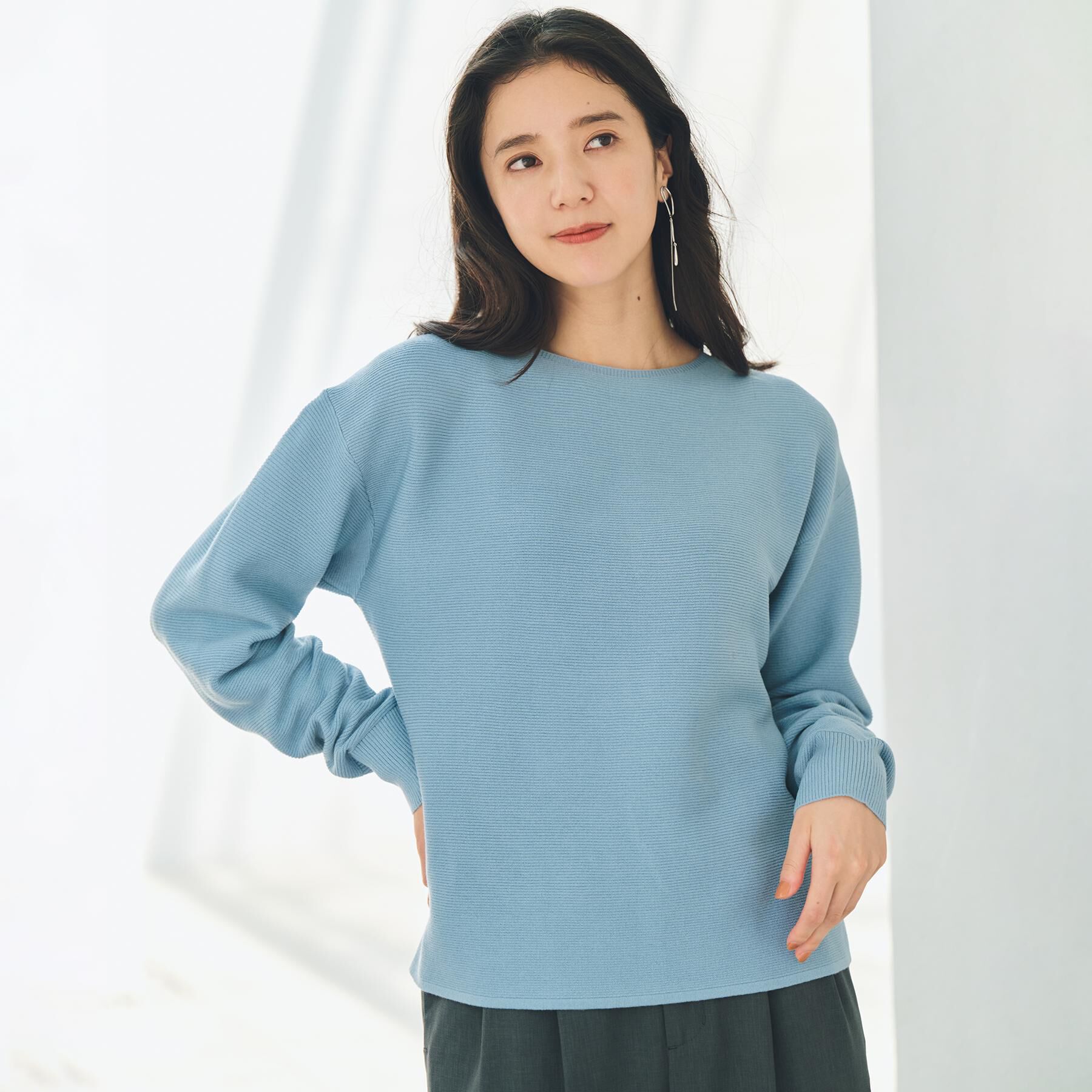 THE SHOP TK「【S-XLサイズ/選べる7色】どこから見ても美しい ガーターニット/毛玉になりにくい/洗濯機OK」|ニット・セーター|ブルー(091)