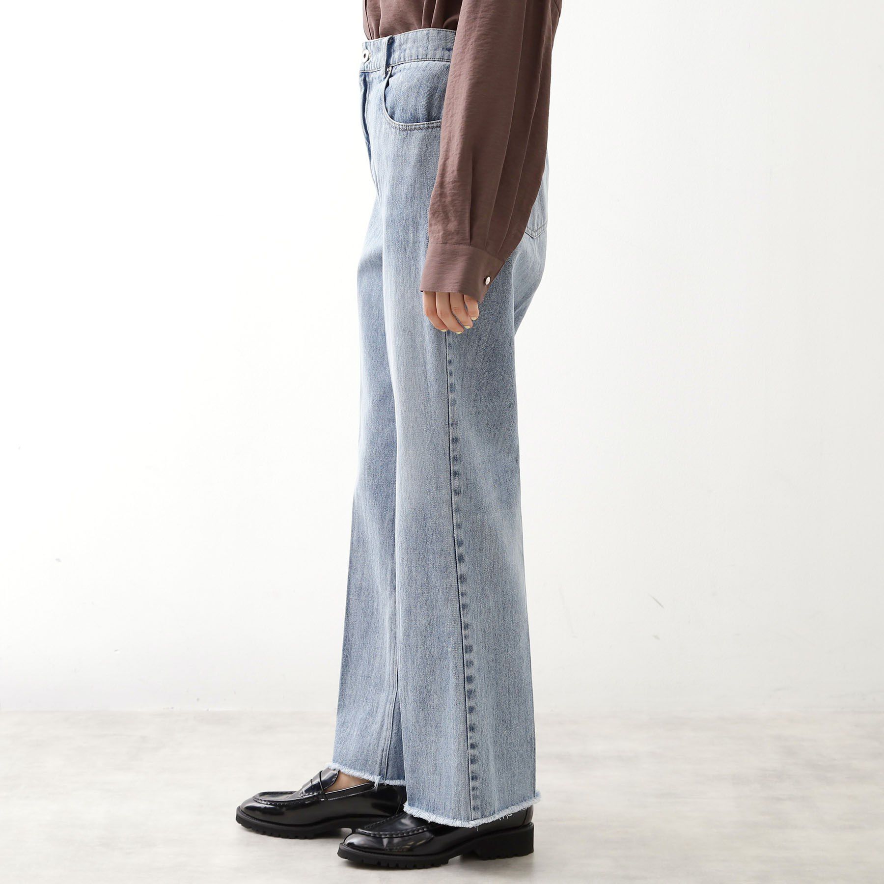 THE SHOP TK「デニムフレアパンツ【洗濯機可】」|デニム|