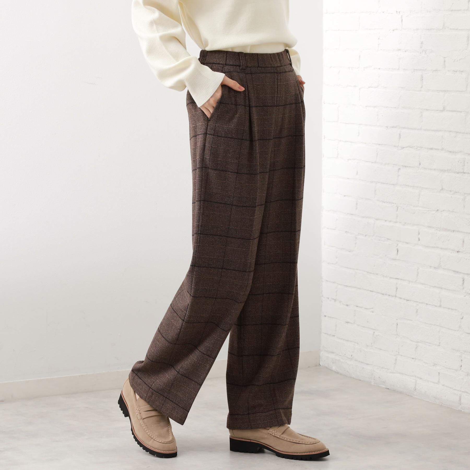 THE SHOP TK「【着丈選べる/XS～XLサイズ】あったか裏起毛ワイドパンツ」|その他|ブラウン(243)