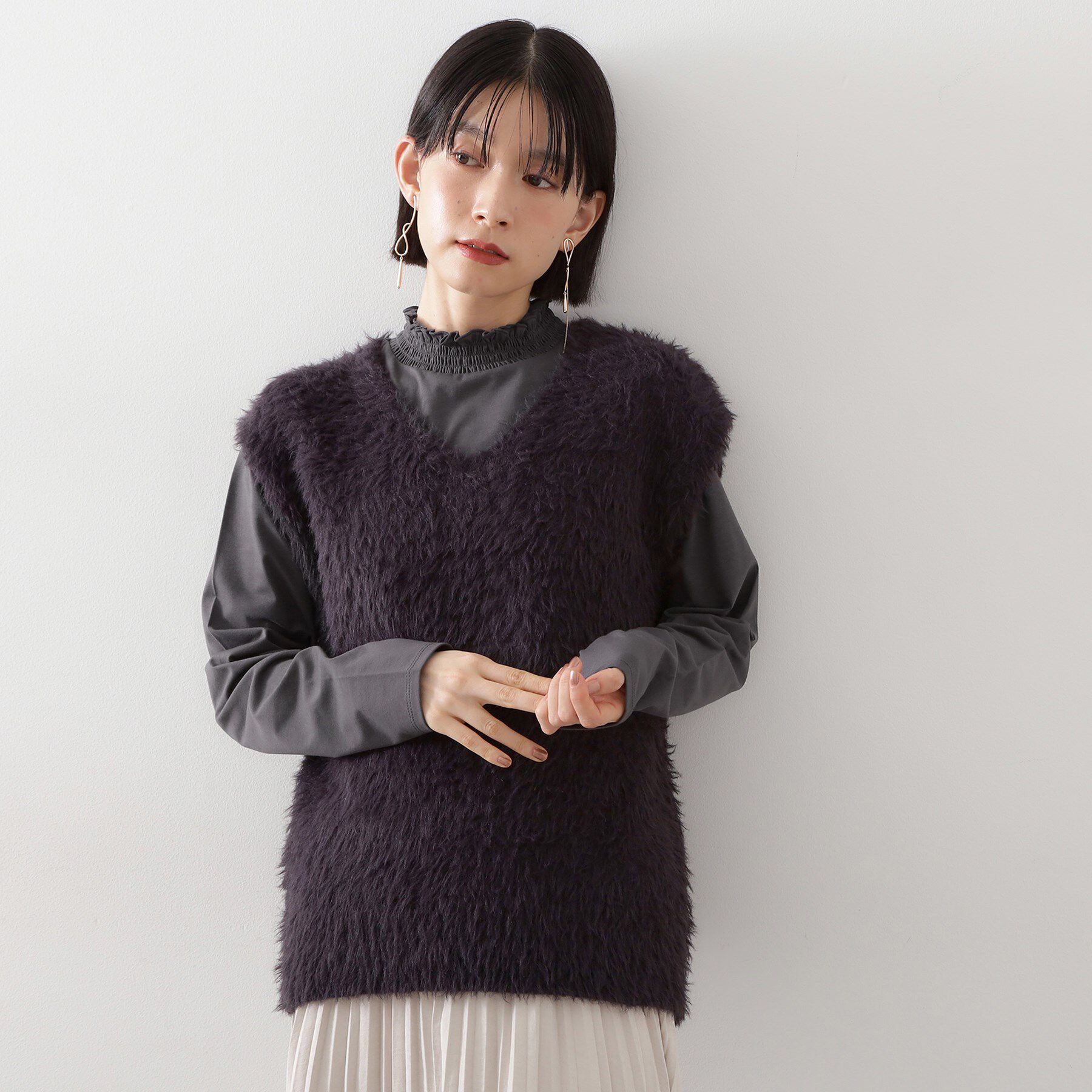 THE SHOP TK「【冬のレイヤードスタイルに/吸湿発熱】 シャーリングカットソー」|Tシャツ・カットソー|