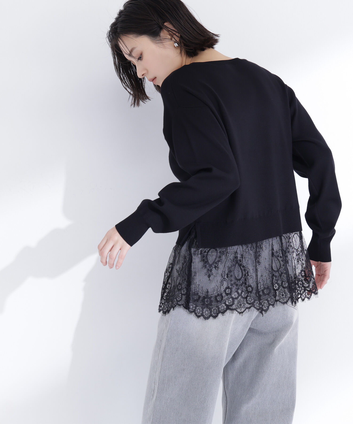  「レースドッキングニット」|ニット・セーター|ブラック
