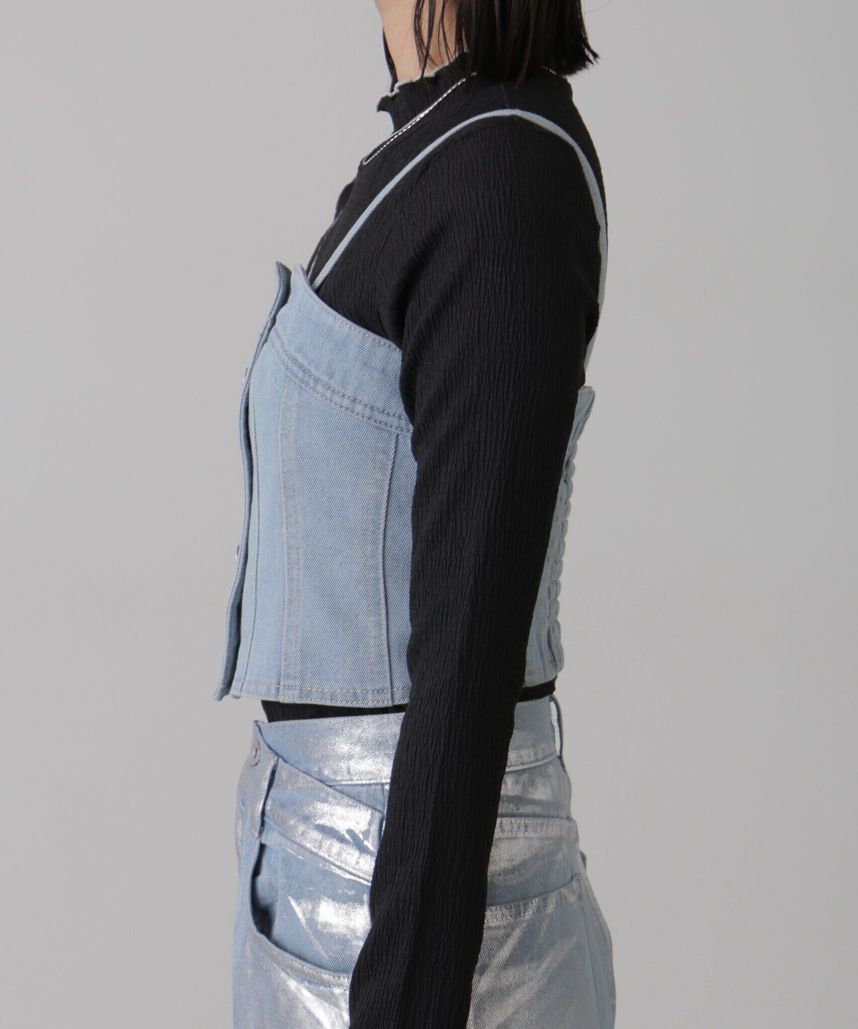  「フロントボタンデニムビスチェ」|シャツ・ブラウス|