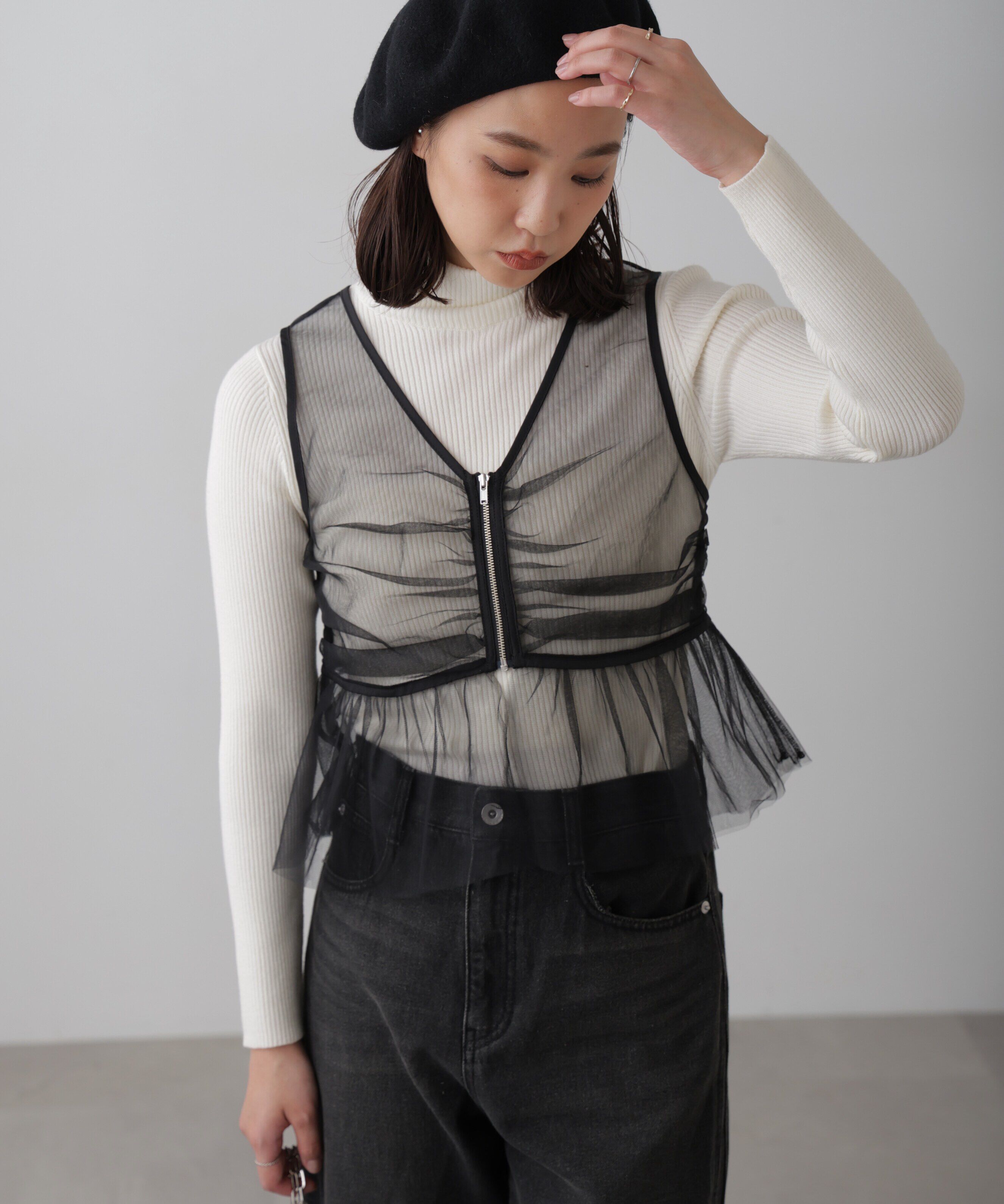  「チュールジップペプラムビスチェ」|シャツ・ブラウス|