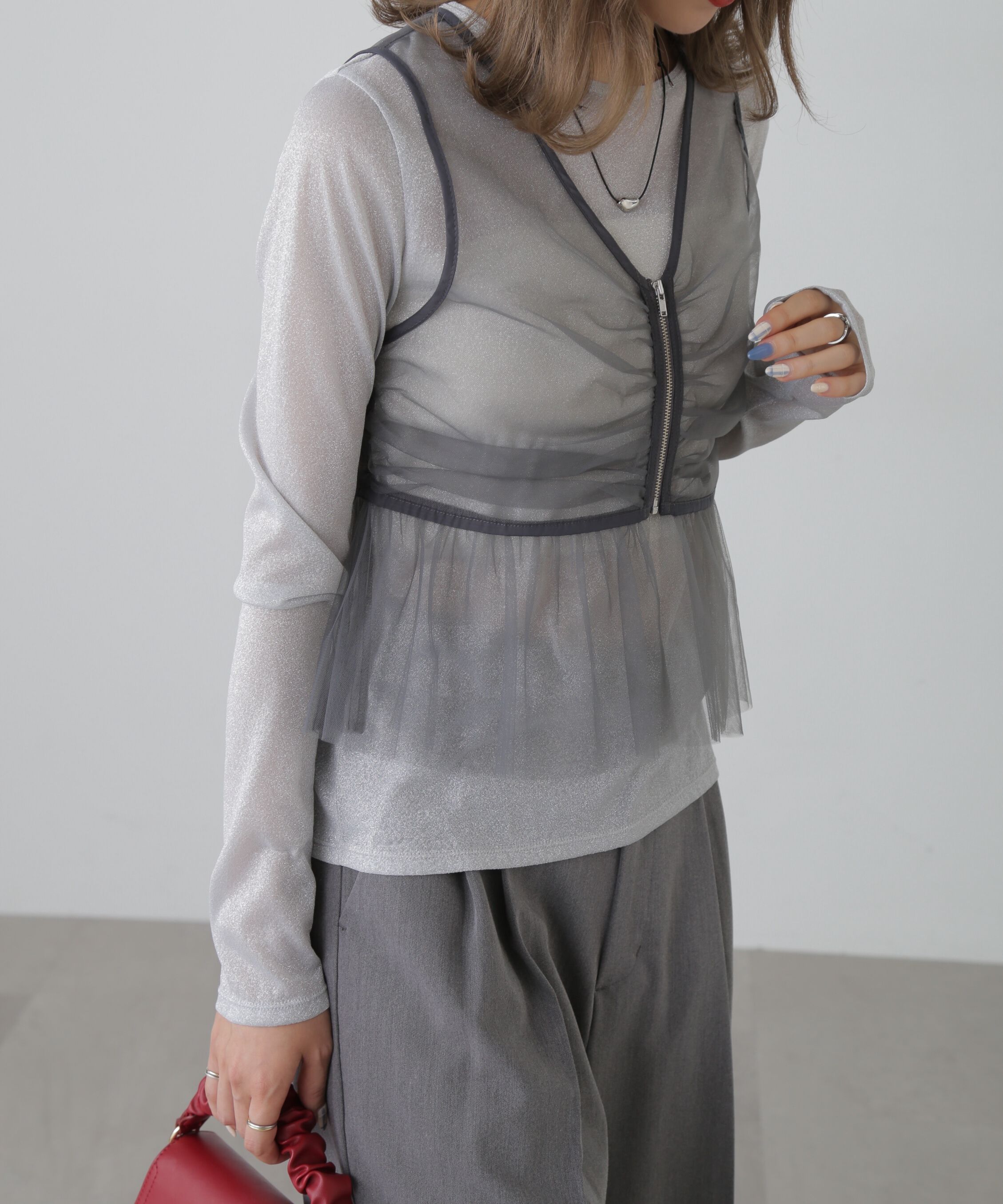  「チュールジップペプラムビスチェ」|シャツ・ブラウス|