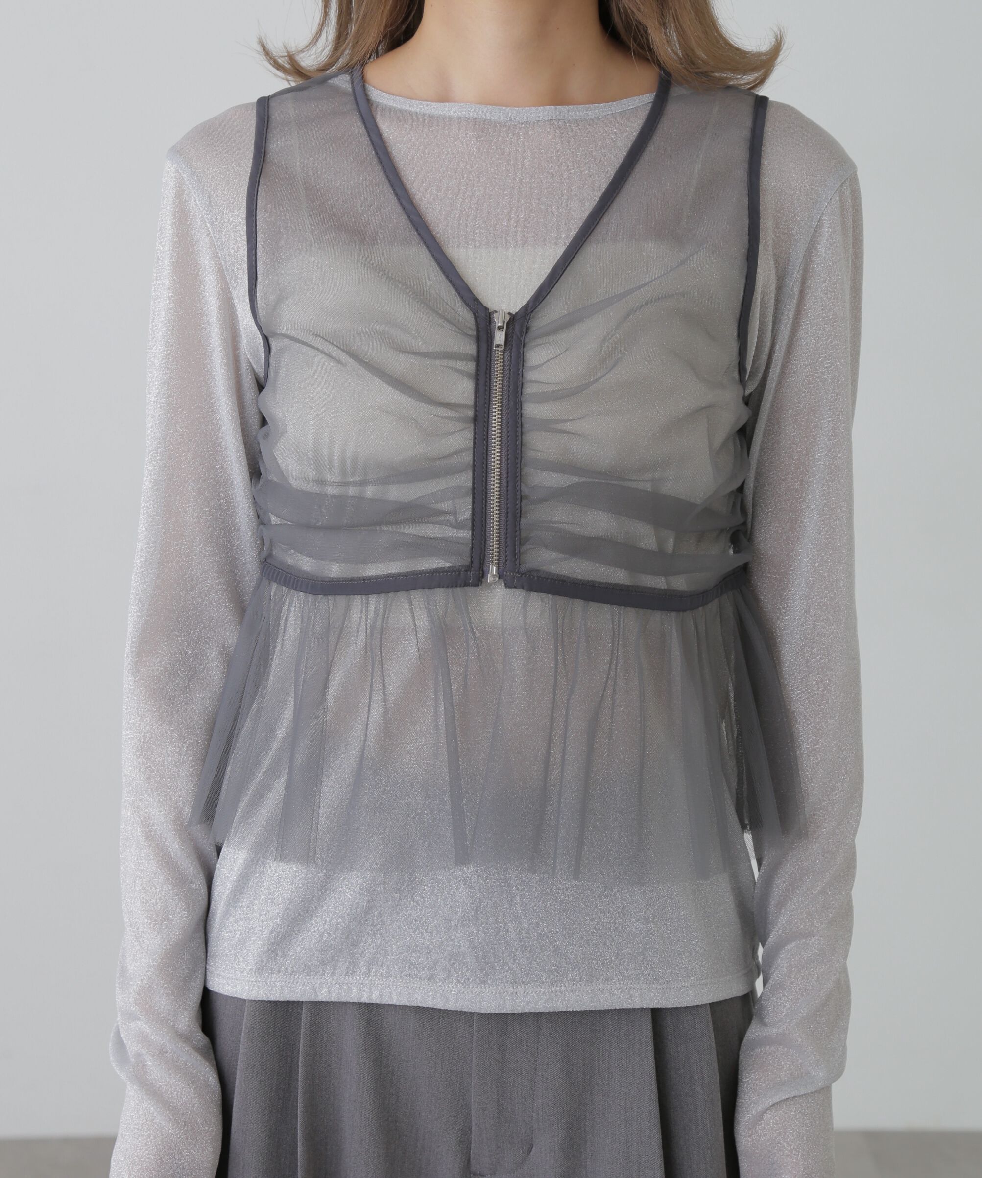  「チュールジップペプラムビスチェ」|シャツ・ブラウス|