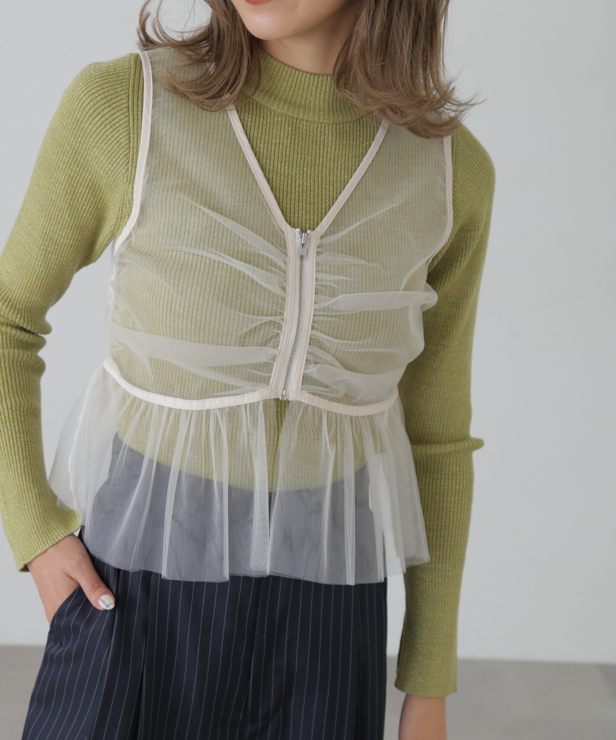  「チュールジップペプラムビスチェ」|シャツ・ブラウス|オフホワイト