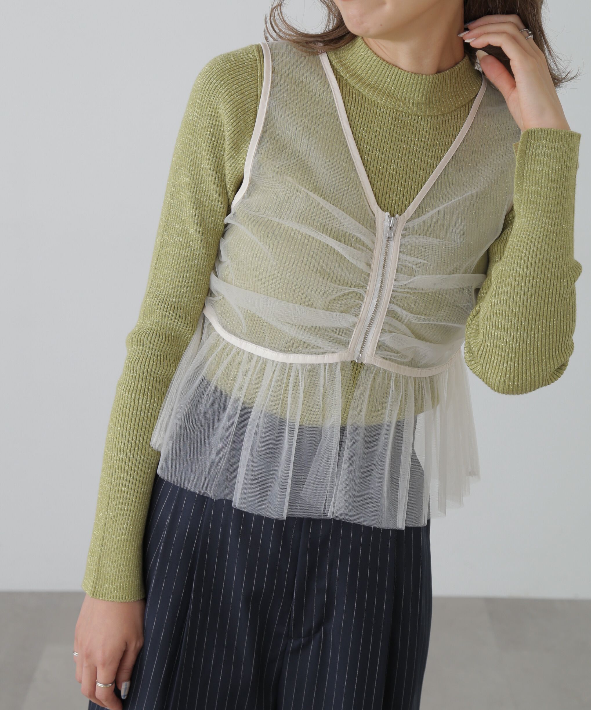  「チュールジップペプラムビスチェ」|シャツ・ブラウス|