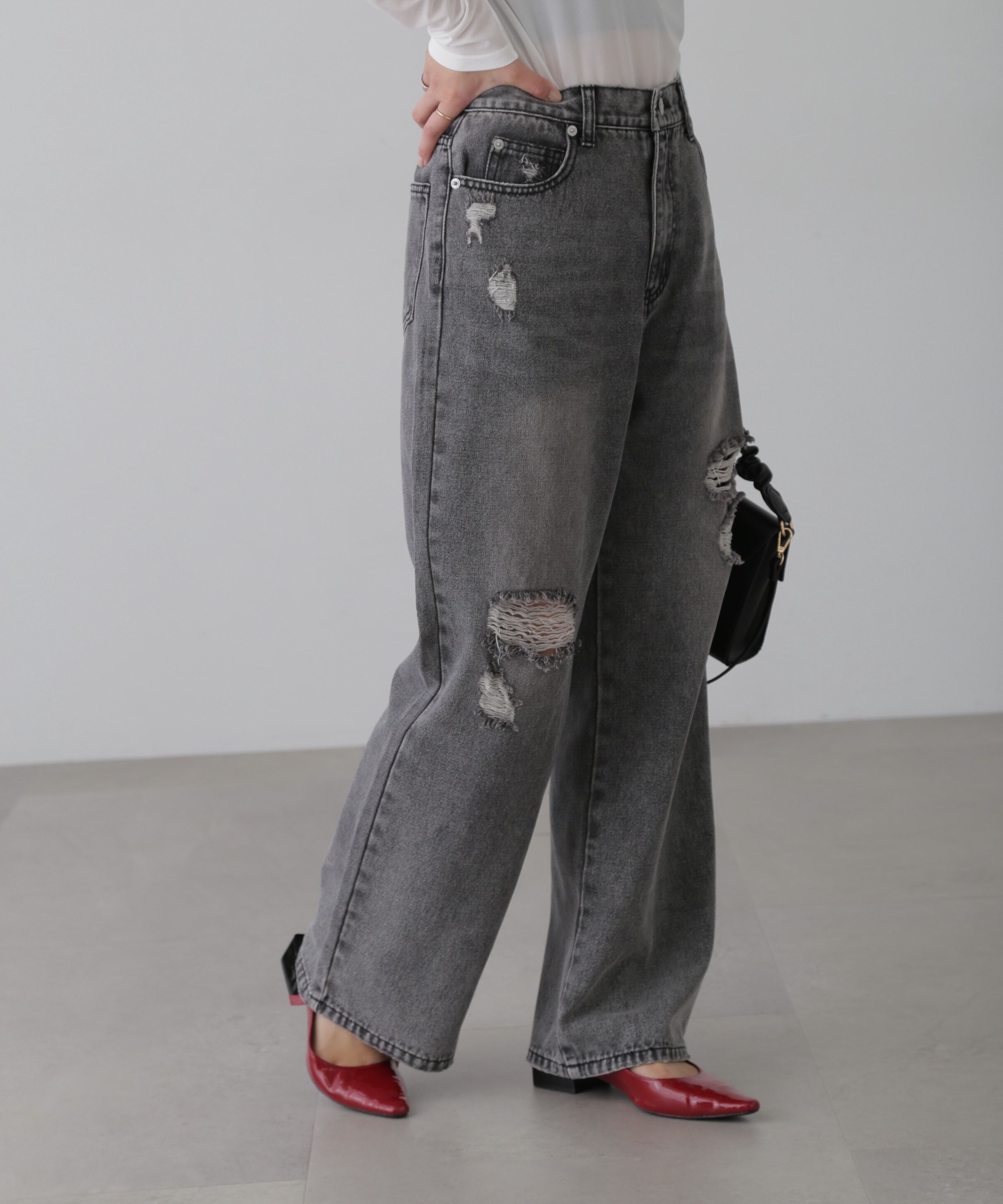  「ストレートワイドクラッシュデニムパンツ」|その他|