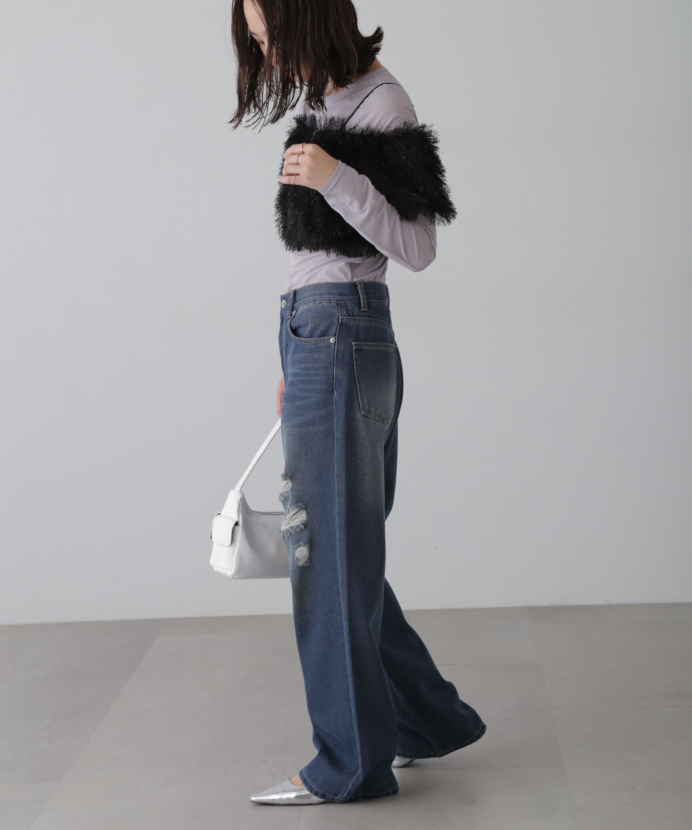  「ストレートワイドクラッシュデニムパンツ」|その他|