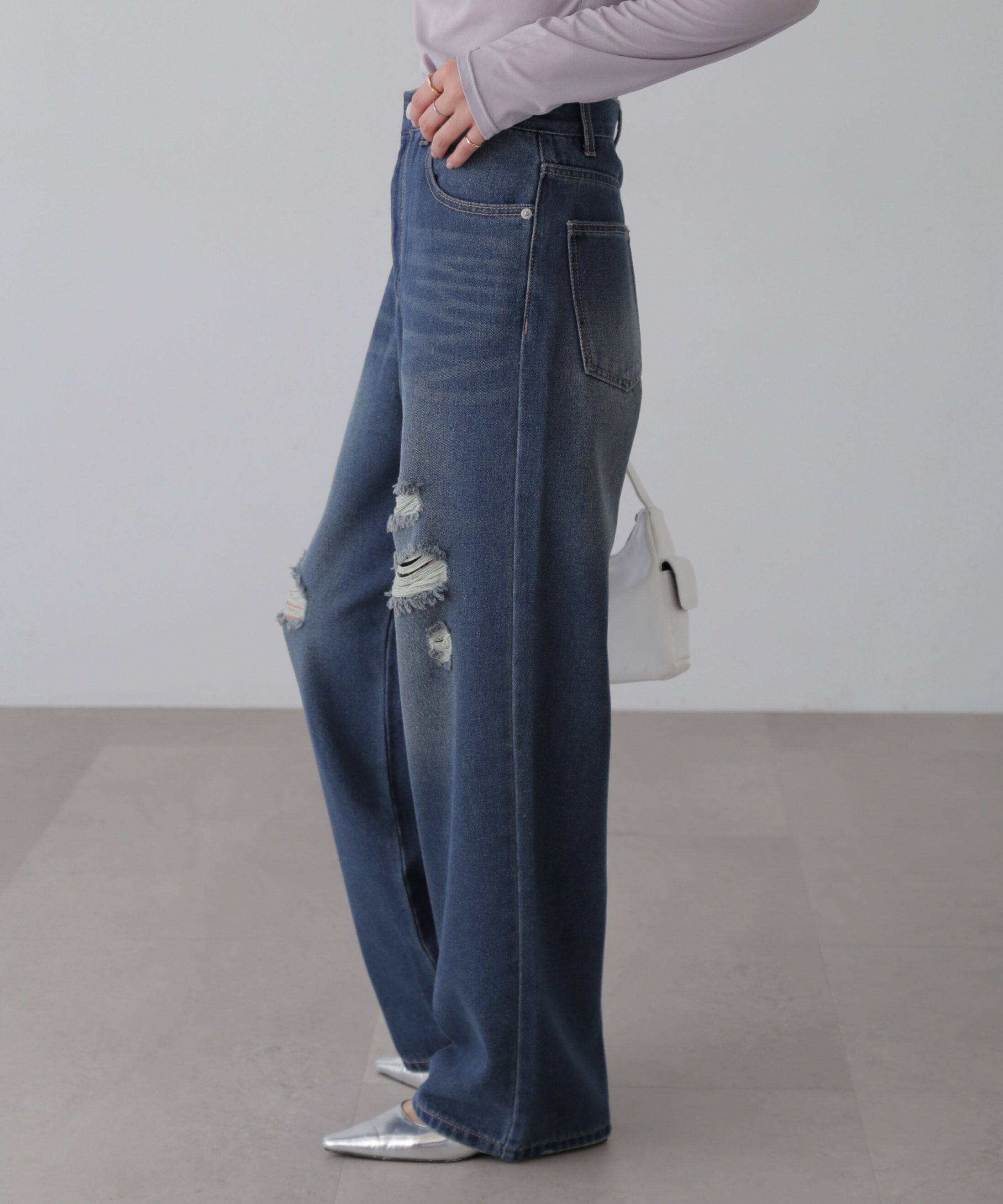  「ストレートワイドクラッシュデニムパンツ」|その他|