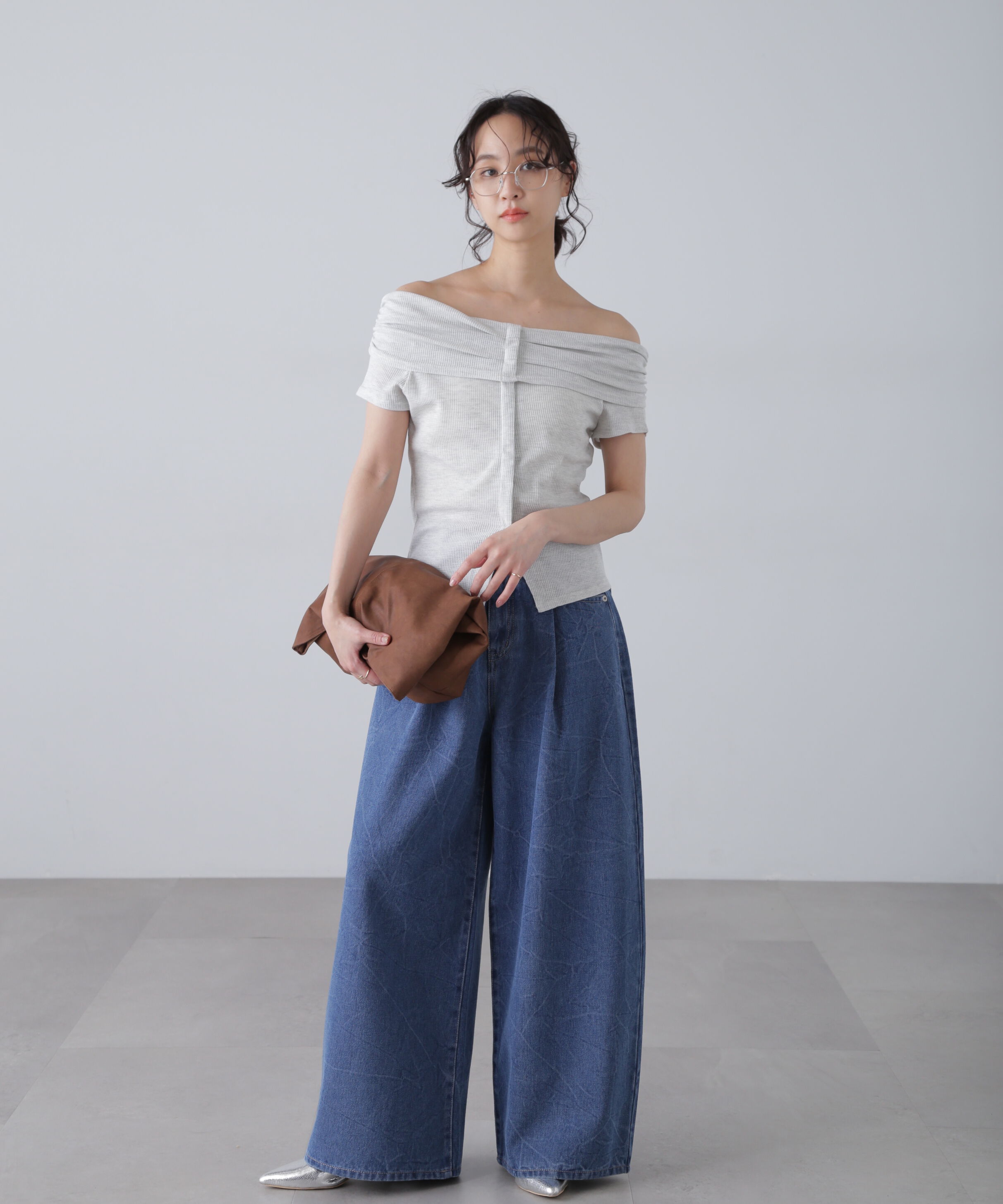  「クリンクル加工タックワイドデニムパンツ」|その他|