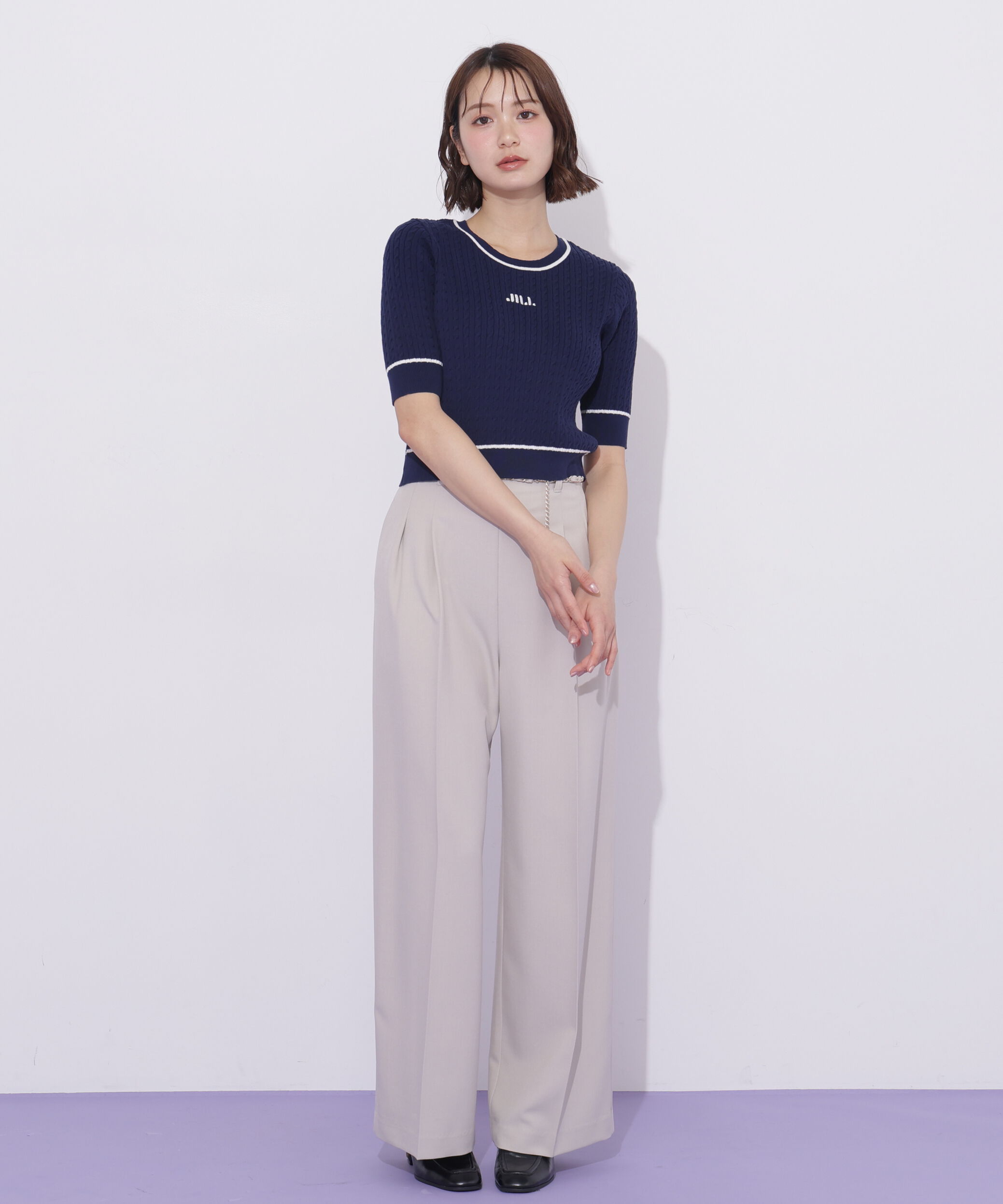  「チェーンベルトタックワイドパンツ」|その他|ベージュ