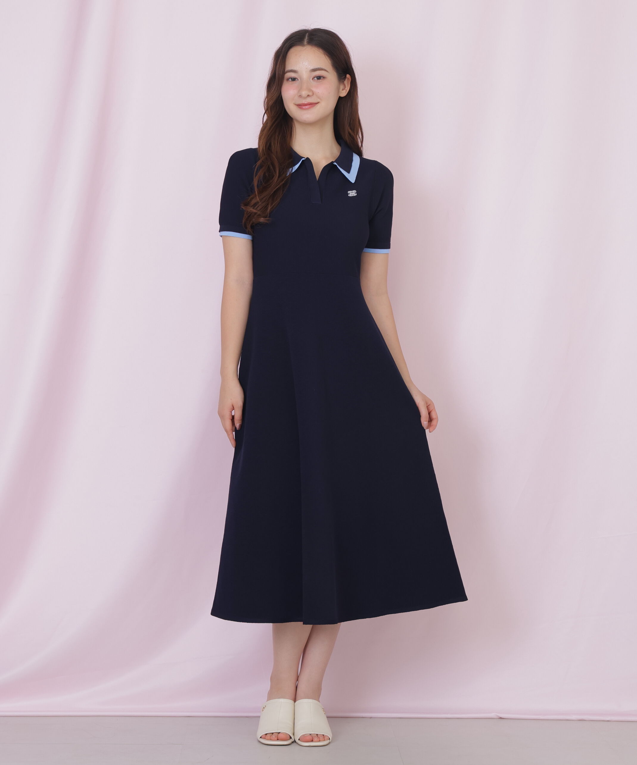  「ダブル襟半袖ポロシャツワンピース」|ワンピース|