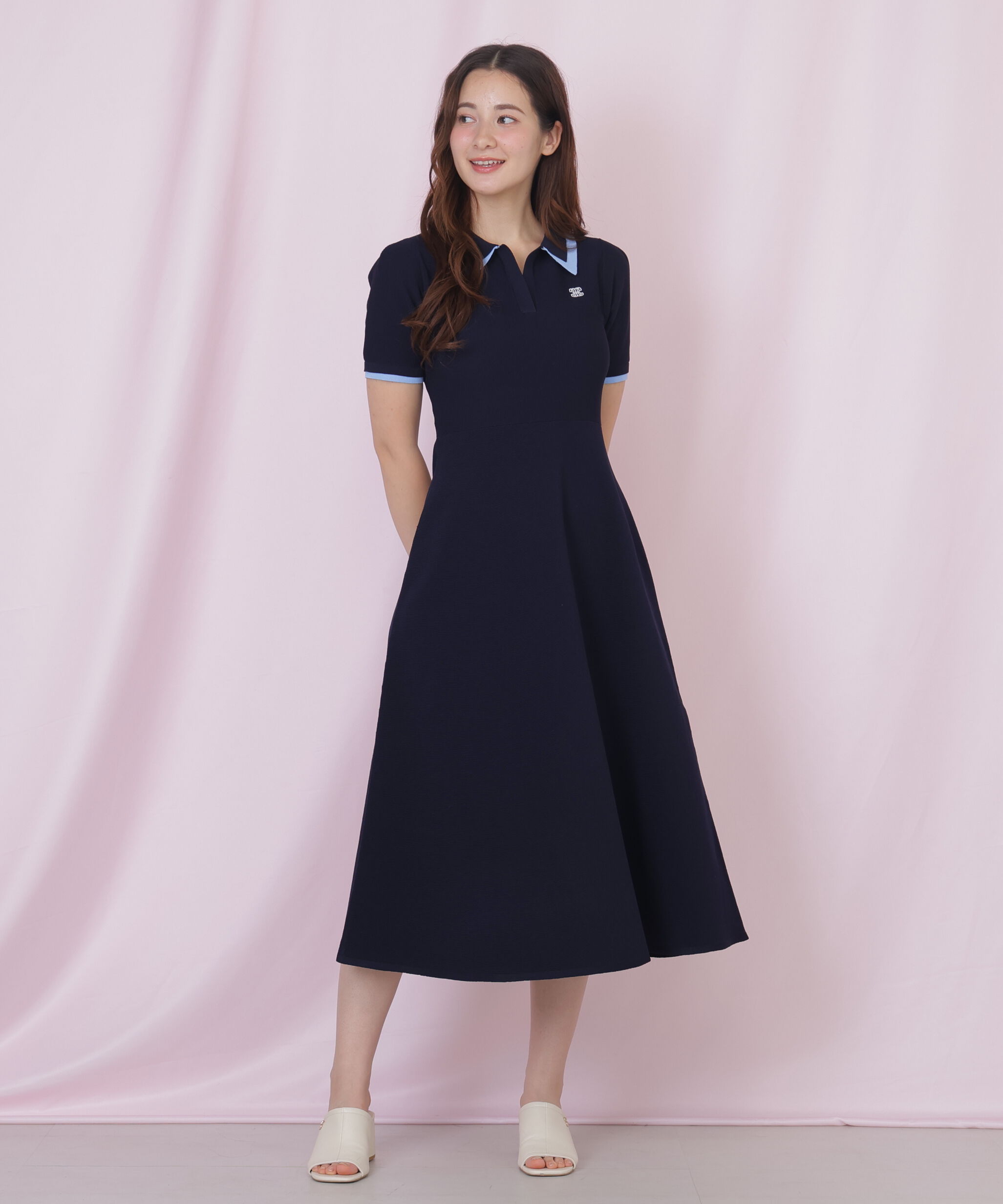  「ダブル襟半袖ポロシャツワンピース」|ワンピース|