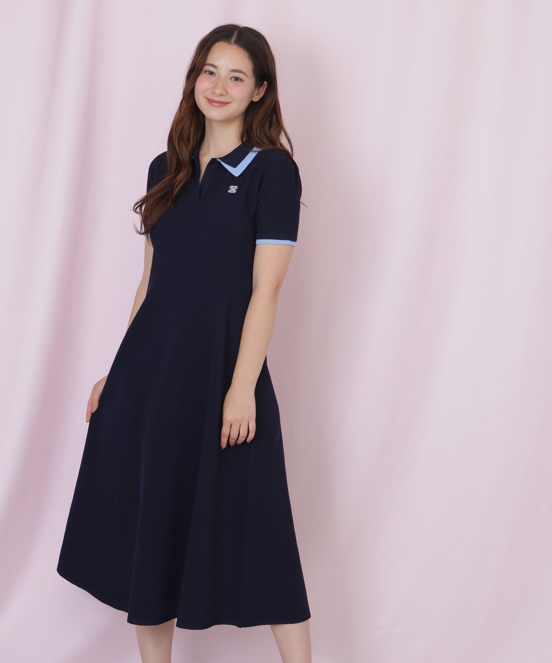  「ダブル襟半袖ポロシャツワンピース」|ワンピース|