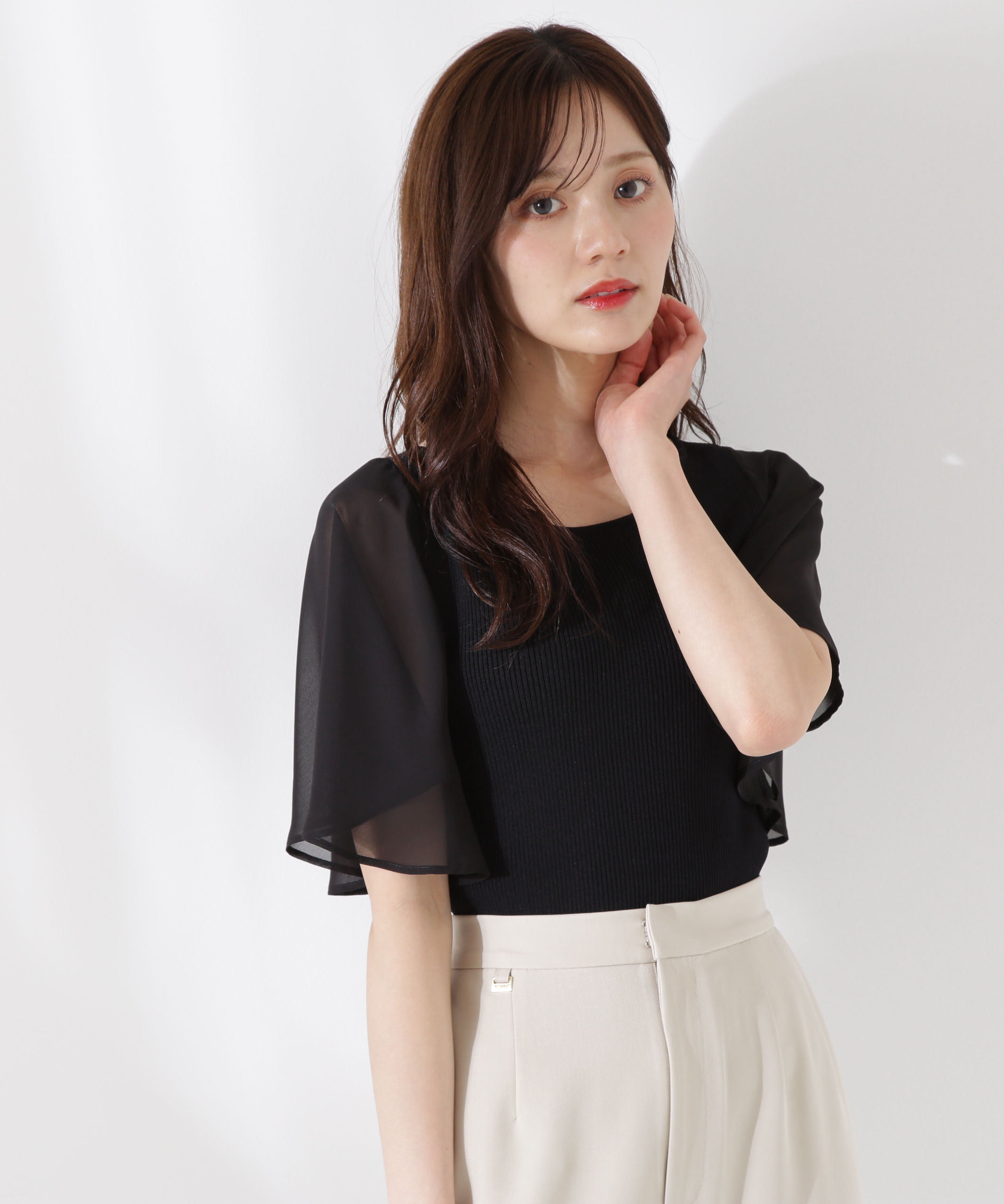 PROPORTION BODY DRESSING「シアーフレアスリーブリブニット」|ニット・セーター|