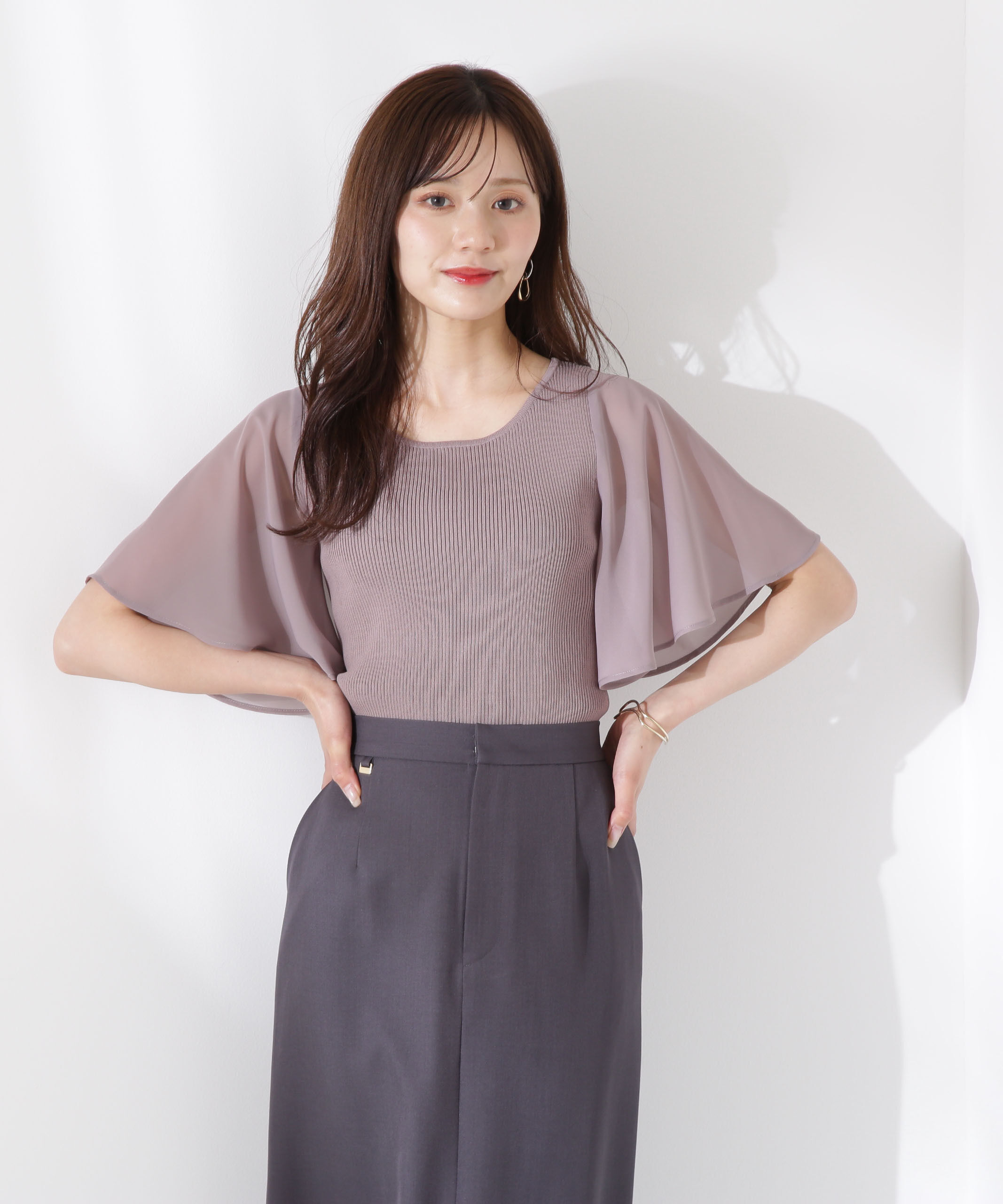 PROPORTION BODY DRESSING「シアーフレアスリーブリブニット」|ニット・セーター|