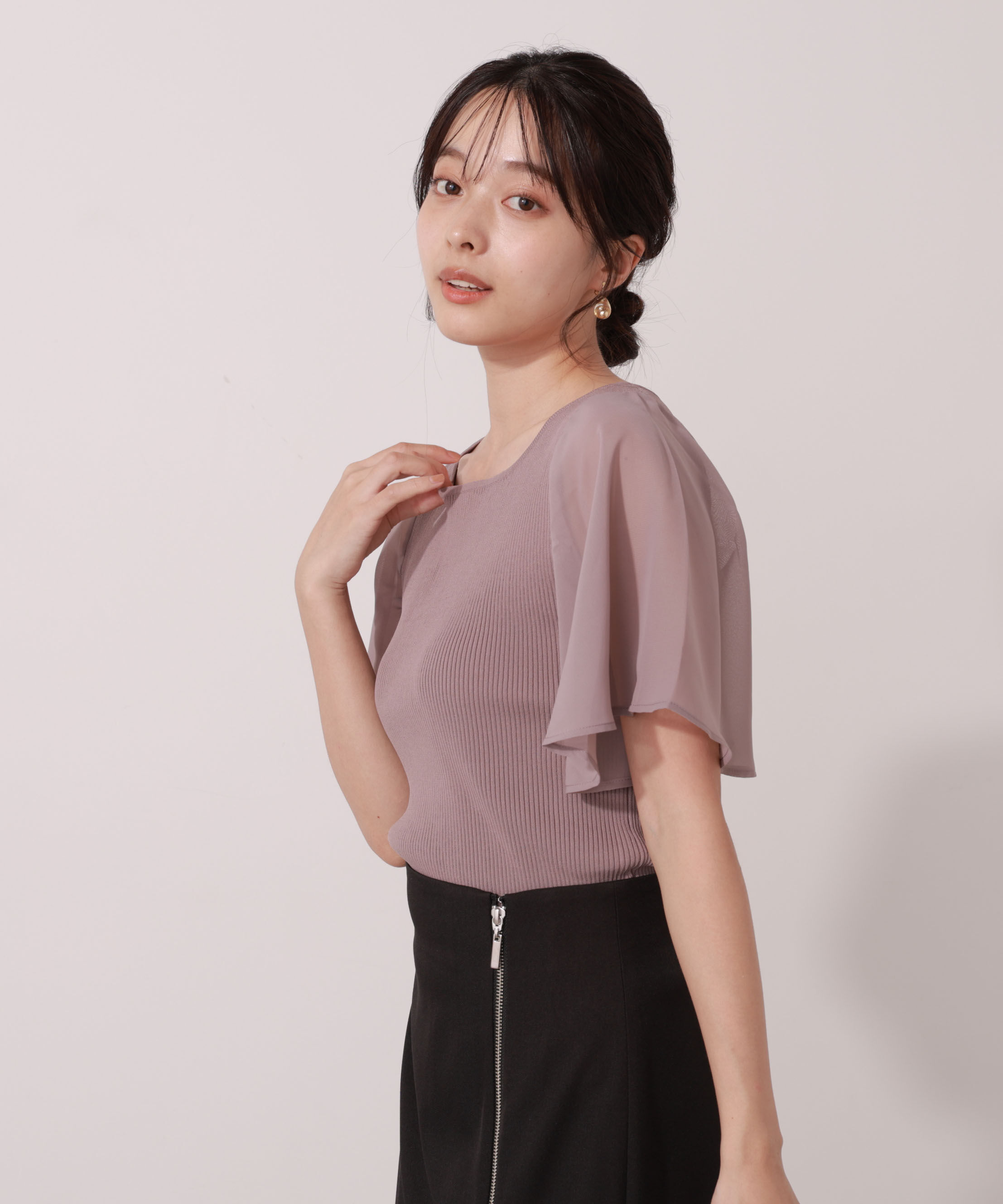PROPORTION BODY DRESSING「シアーフレアスリーブリブニット」|ニット・セーター|