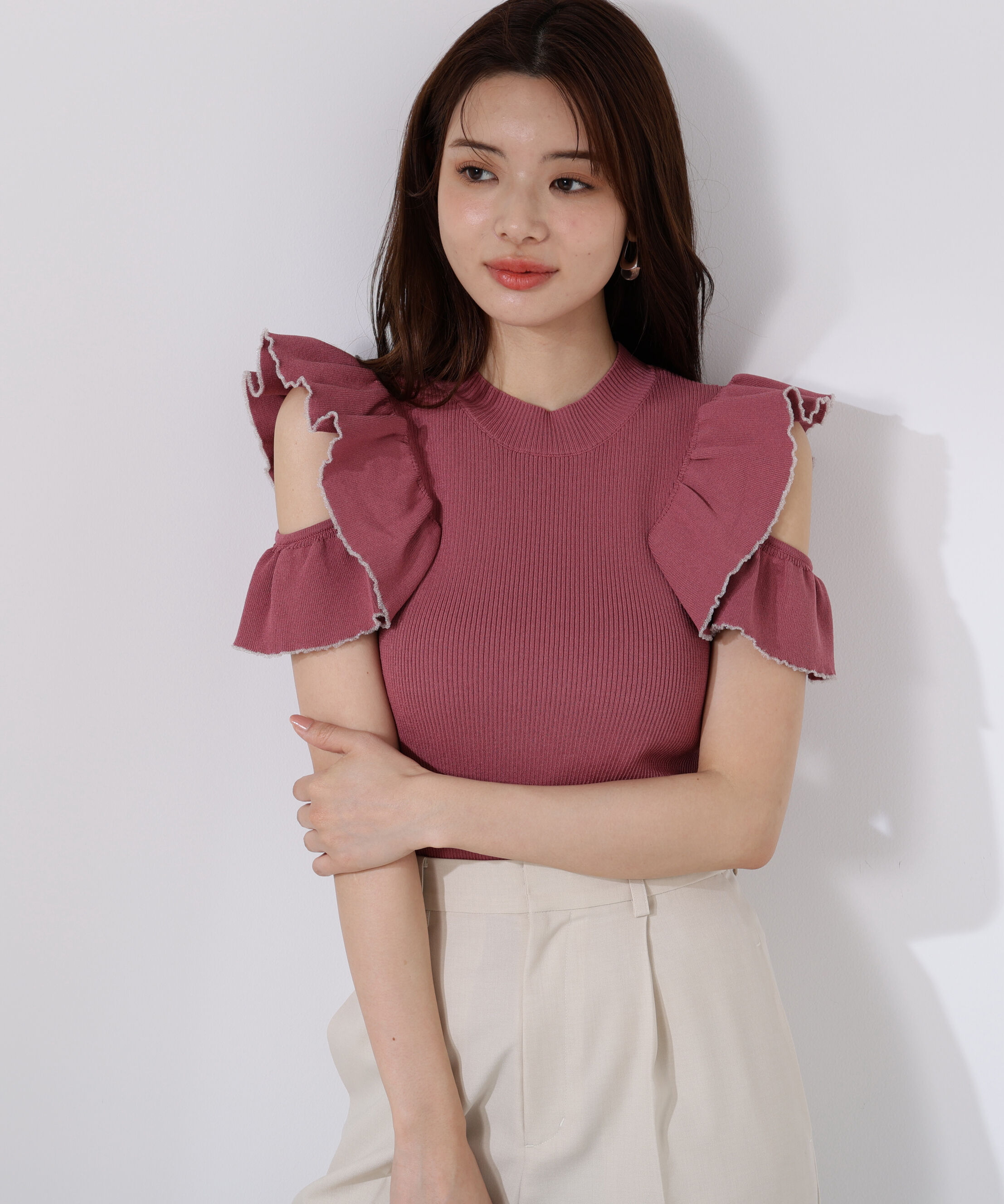 PROPORTION BODY DRESSING「デザインスリーブニット」|ニット・セーター|ピンク&times;アイボ